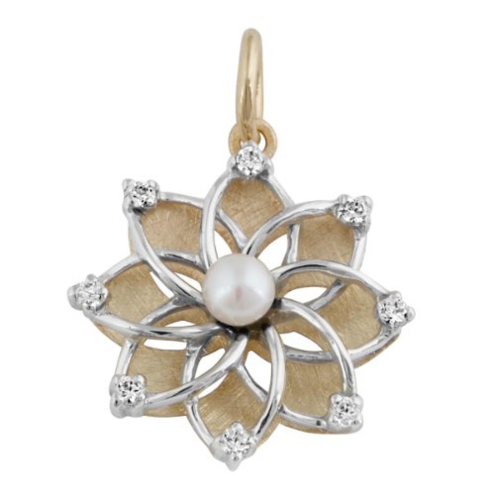 Bella Donna Damen-Anh&auml;nger 375 Gelbgold Wei&szlig;gold Perle/ Zirkonia 6791ANH4 