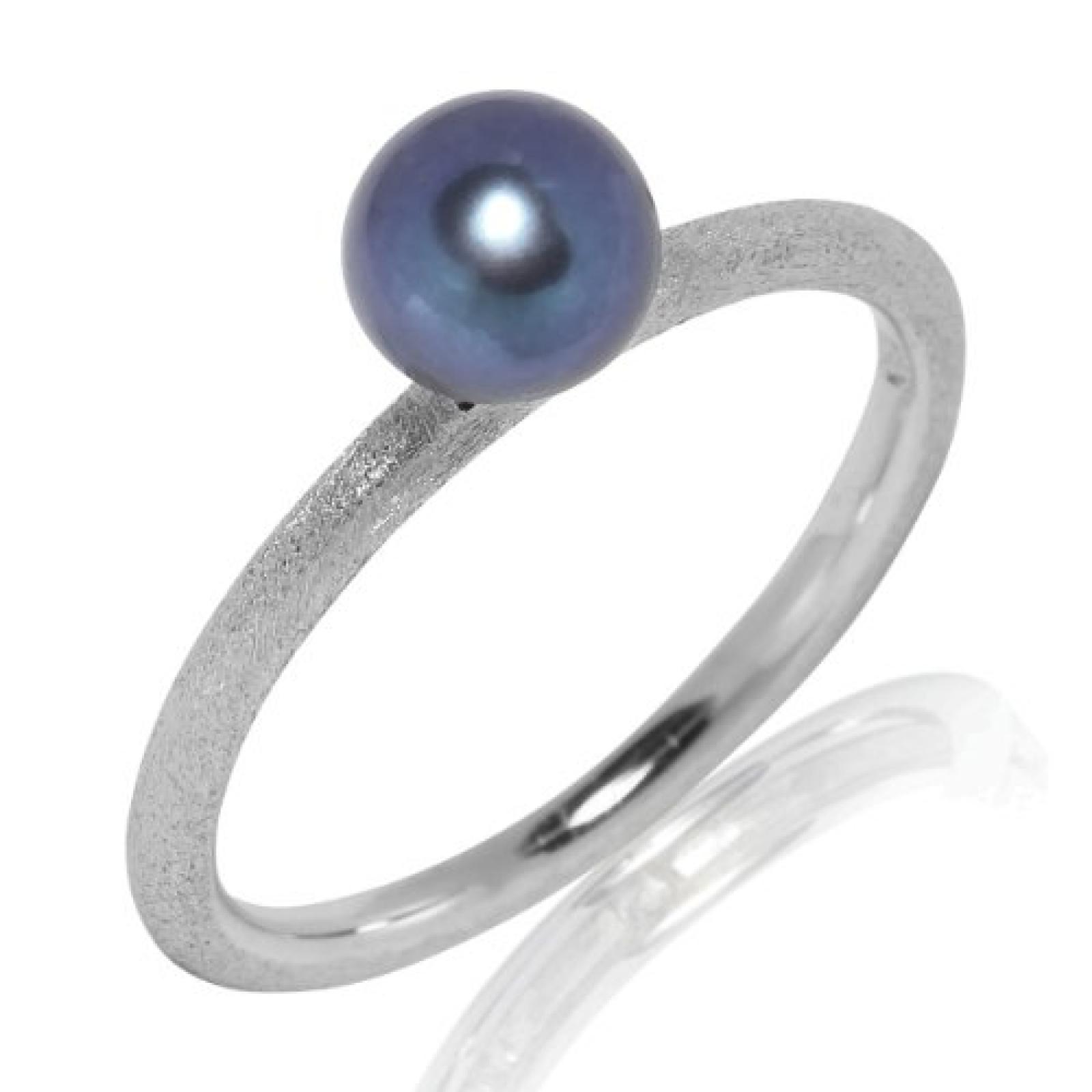 Valero Pearls Silver Collection Damen-Ring Hochwertige Süßwasser-Zuchtperlen in ca.  6 mm Button blau 925 Sterling Silber     Ringgröße 50 60201740 