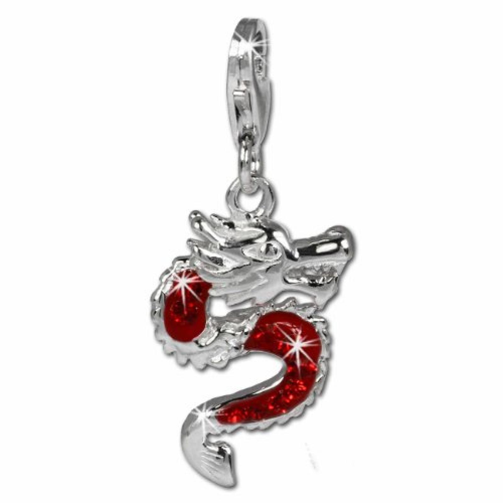 SilberDream Glitzer Charm Drache rot Zirkonia Kristalle Anh&auml;nger 925 Silber f&uuml;r Bettelarmb&auml;nder Kette Ohrring GSC524R 