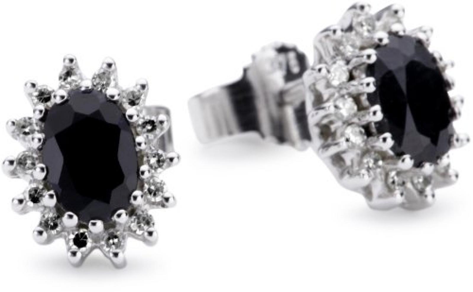 Bella Donna Ohrstecker 375/000 Wei&szlig;gold 28 Diamanten zus. 0,15ct.W-PI 2 Safire 6X4 oval facettiert  656840 