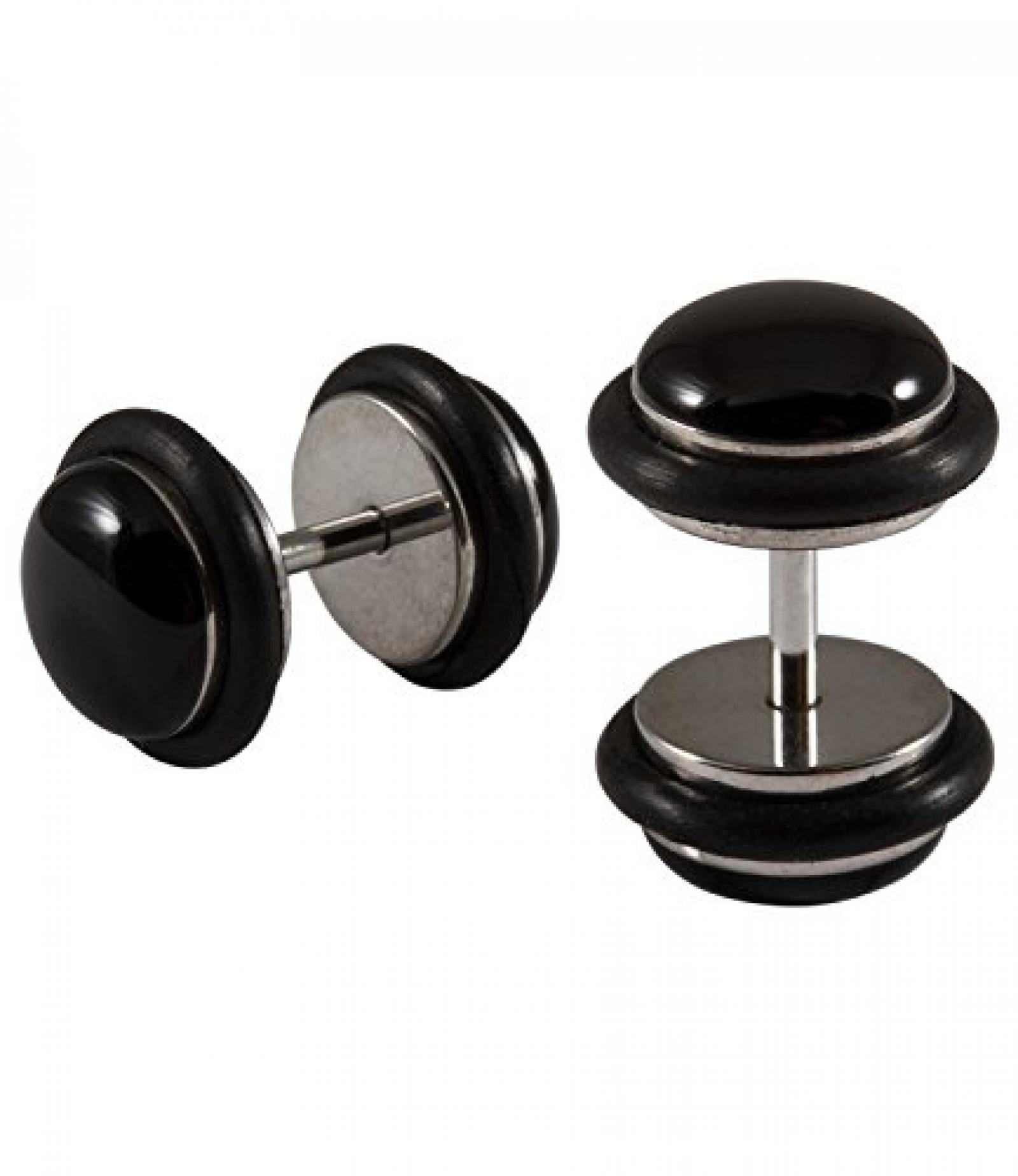 SIX MAN silber-schwarze Fake Plugs, gew&ouml;lbt, mit Gummi Rand (109-823) 