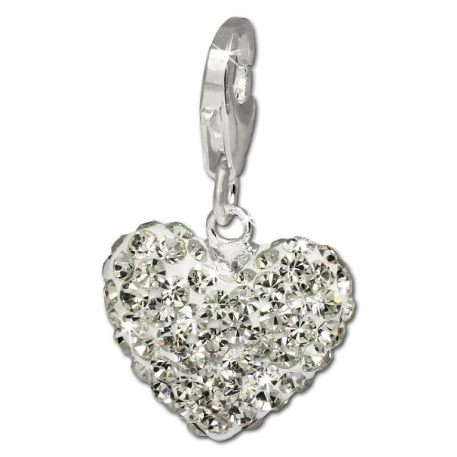 SilberDream Glitzer Charm Herz wei&szlig; Swarovski Elements shiny Anh&auml;nger 925 Silber f&uuml;r Bettelarmb&auml;nder Kette Ohrring GSC216W 