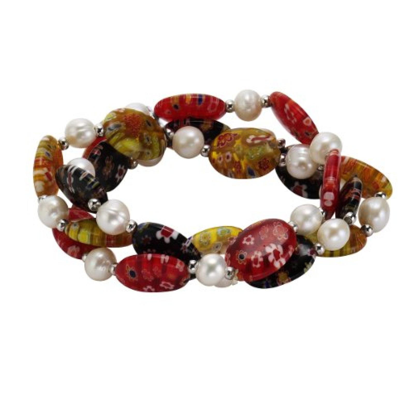 ZEEme Damen-Armband Metall synthetisches Murano Glas mit weißen Perlen 3-reihig silberfarben 373060002-1 