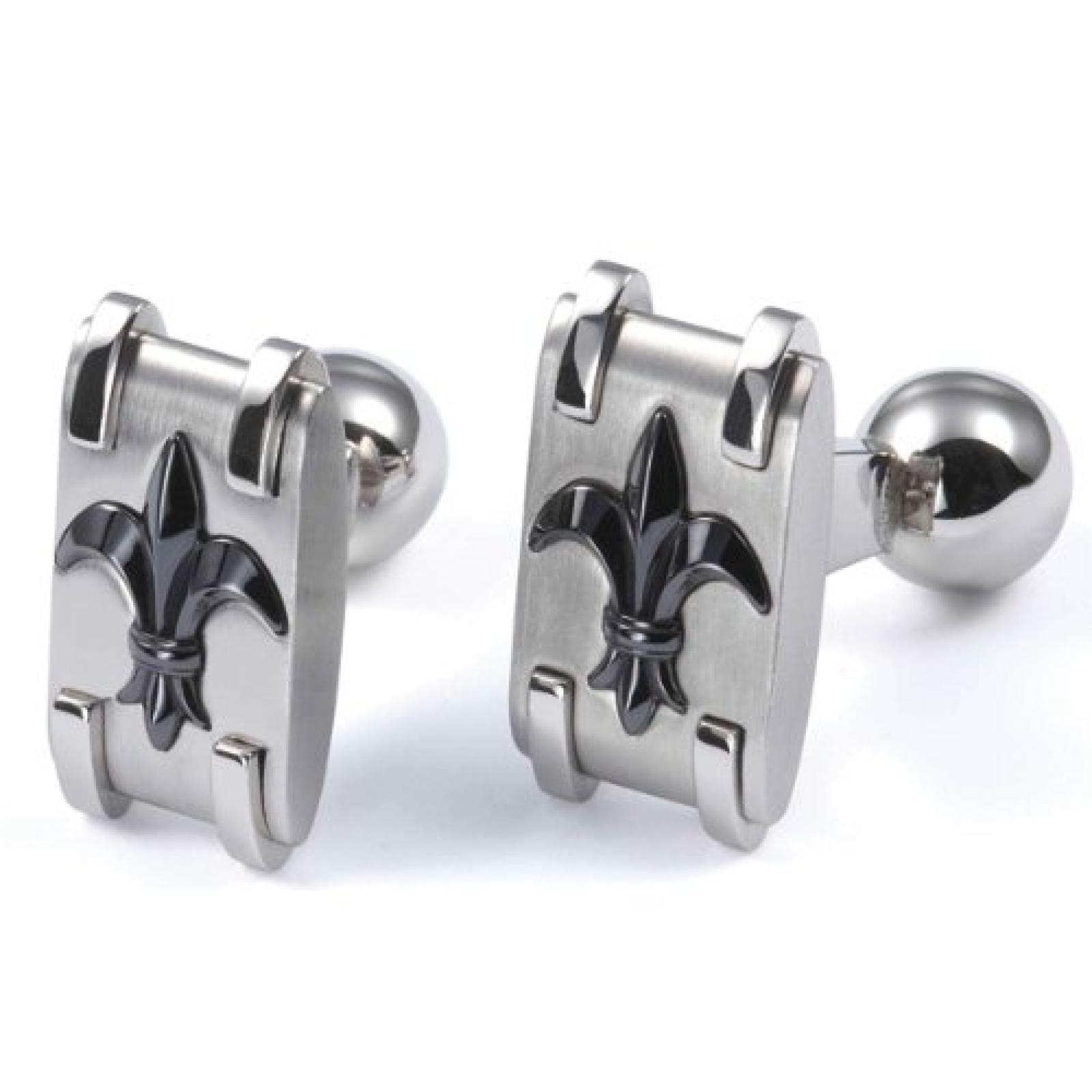 Monomania Herren-Manschettenkn&ouml;pfe Lilie Edelstahl Keramik schwarz 19 mm 61110 