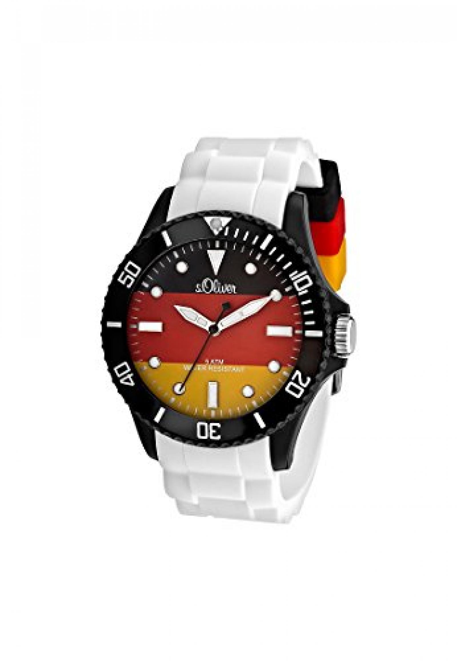 S.Oliver Herren-Armbanduhr Analog Quarz (One Size, schwarz/rot/gold) 