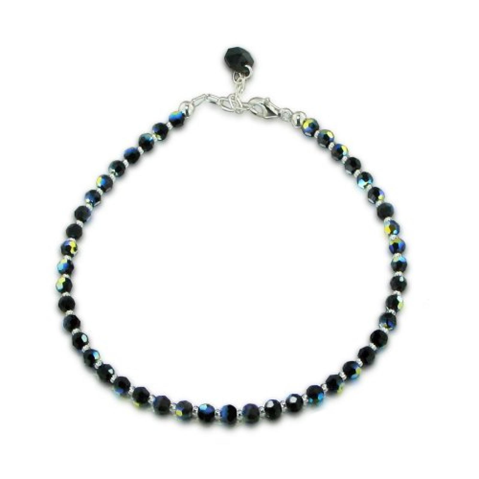 Fußkette aus SWAROVSKI ELEMENTS Kristall Perlen schwarz Jet AB und 925 Silber Fußkette aus SWAROVSKI ELEMENTS Kristall Perlen schwarz Jet AB und 925 Silber