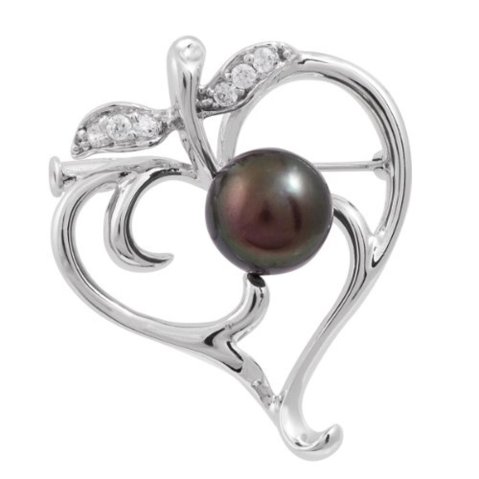 Bella Donna Damen-Brosche 925 1 S&uuml;&szlig;wasser-Zuchtperle schwarz 6 Zirkonia 102425 