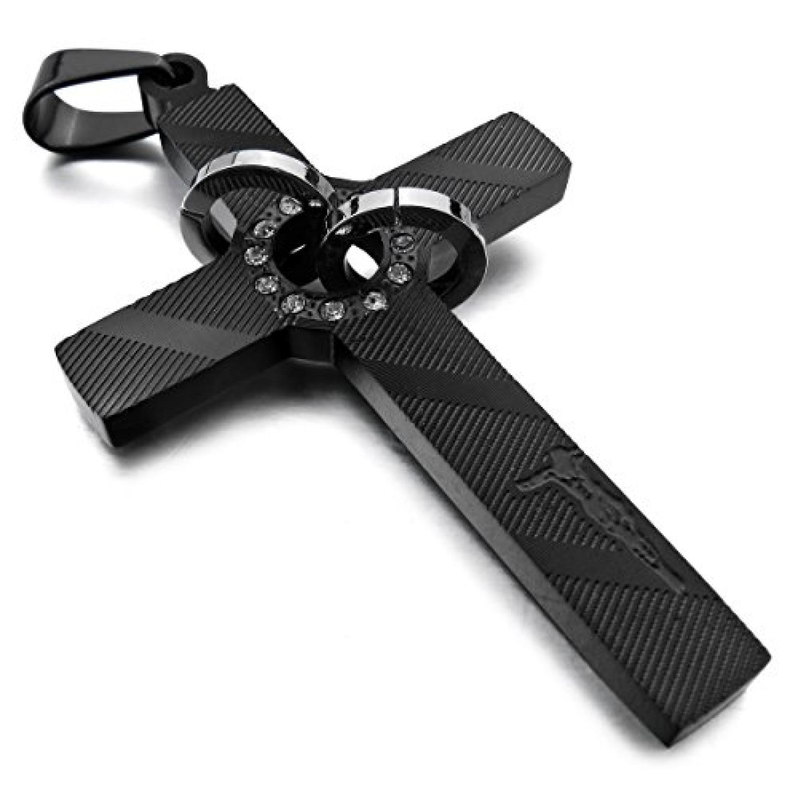 MunkiMix Edelstahl Anhänger Halskette Zirkonia Silber Schwarz Jesus Christ Kruzifix Kreuz Jahrgang Herren ,mit 58cm Kette MunkiMix Edelstahl Anhänger Halskette Zirkonia Silber Schwarz Jesus Christ Kruzifix Kreuz Jahrgang Herren ,mit 58cm Kette