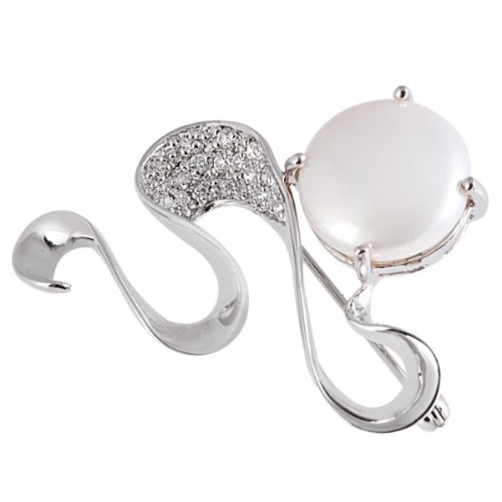 Bella Donna Damen-Brosche 925 Sterlingsilber 1 Süßwasser-Zuchtperle 13,0-13,5 mm weiss Zirkonia weiss 106935 