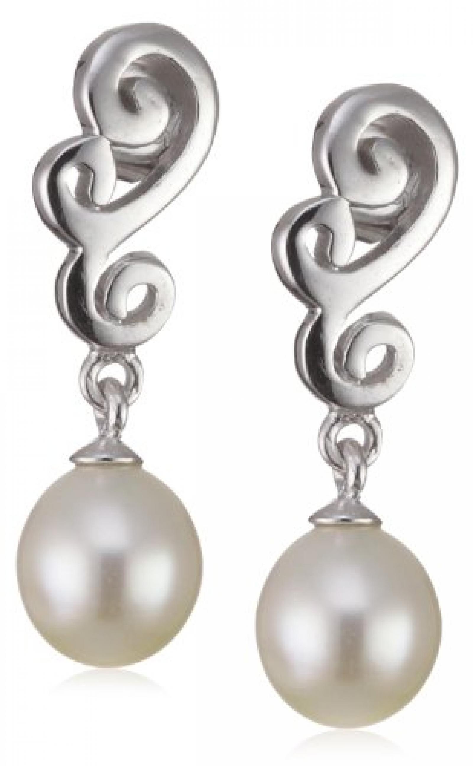 Valero Pearls Silver Collection Damen-Ohrstecker Hochwertige Süßwasser-Zuchtperlen in ca.  8 mm Tropfenform weiß 925 Sterling Silber       60200023 