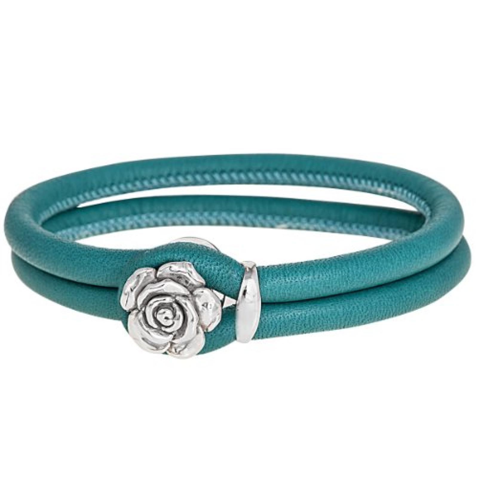 Bella Donna Damen-Lederarmband türkis 925 Sterlingsilber 1 Rose 74050009 Bella Donna Damen-Lederarmband türkis 925 Sterlingsilber 1 Rose 74050009