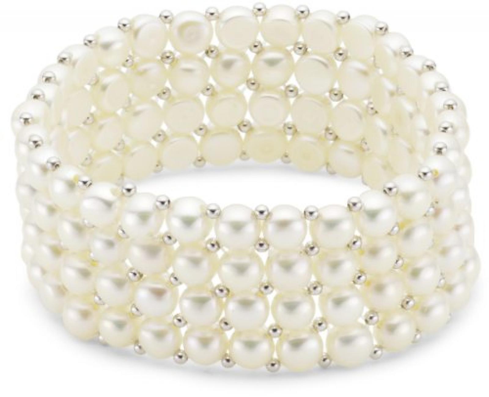 Valero Pearls Classic Collection Damen-Armband elastisch Hochwertige Süßwasser-Zuchtperlen in ca.  6 mm Button weiß 925 Sterling Silber    19 cm   60201668 