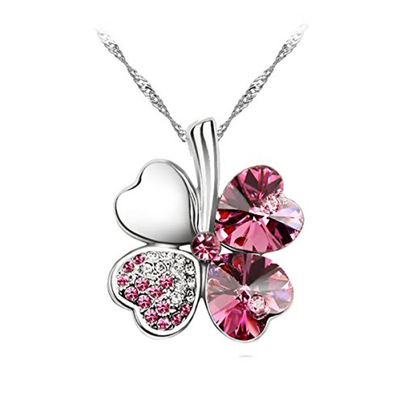 Le Premium® Vier Blatt Klee Halskette MADE WITH SWAROVSKI® ELEMENTS herzförmigen Swarovski rosa kristalle Le Premium® Vier Blatt Klee Halskette MADE WITH SWAROVSKI® ELEMENTS herzförmigen Swarovski rosa kristalle