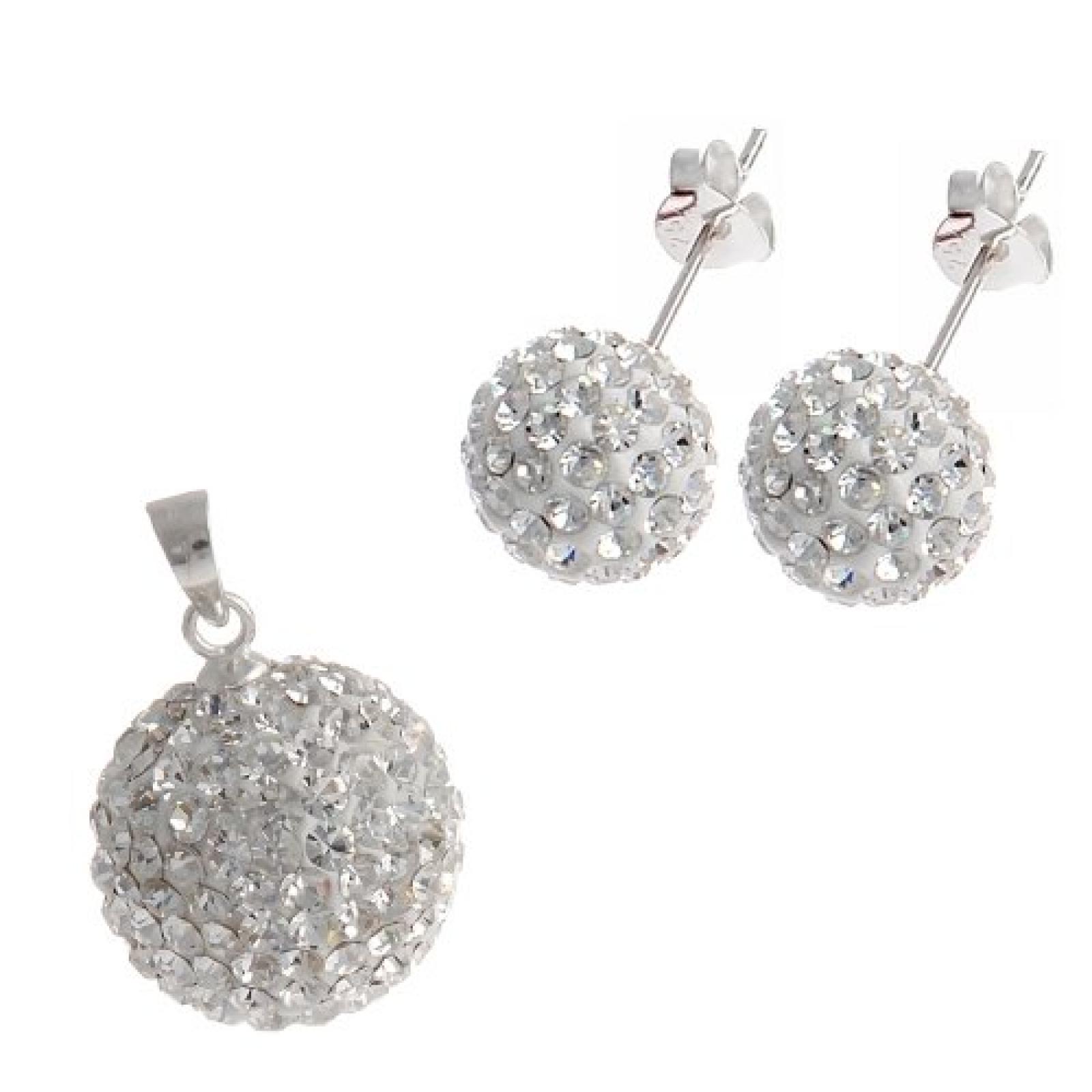 Bella Carina Damen Set Ohrstecker 10 mm, Anhänger 14 mm Kristall weiß 925 Sterling Silber 