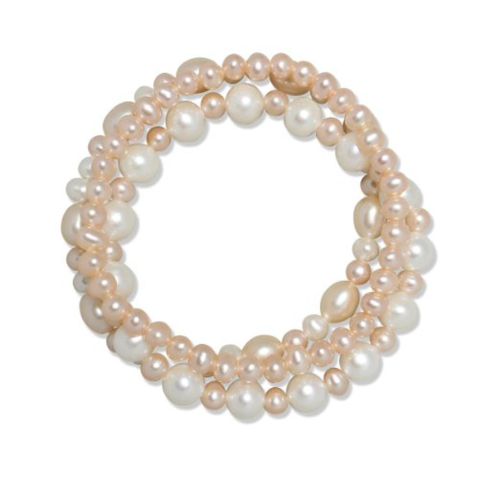 Valero Pearls Classic Collection Damen-Armband elastisch Hochwertige Süßwasser-Zuchtperlen in ca.  5-8 mm Oval weiß / apricot     19 cm   60020048 