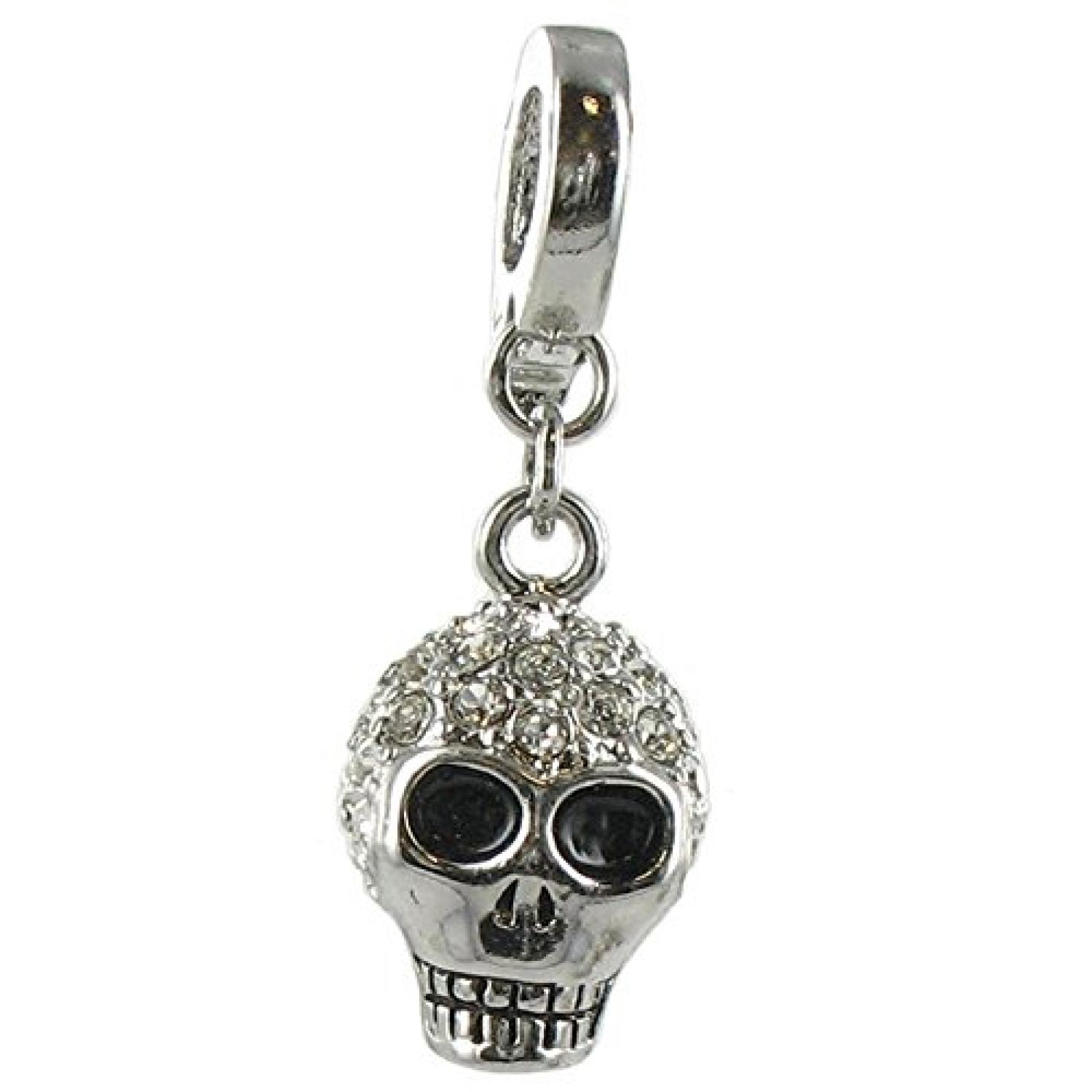 Quiges, Eligo Charms Silver Plated Skull für Viventy/Fossil 5mm Leather Armbands Quiges, Eligo Charms Silver Plated Skull für Viventy/Fossil 5mm Leather Armbands