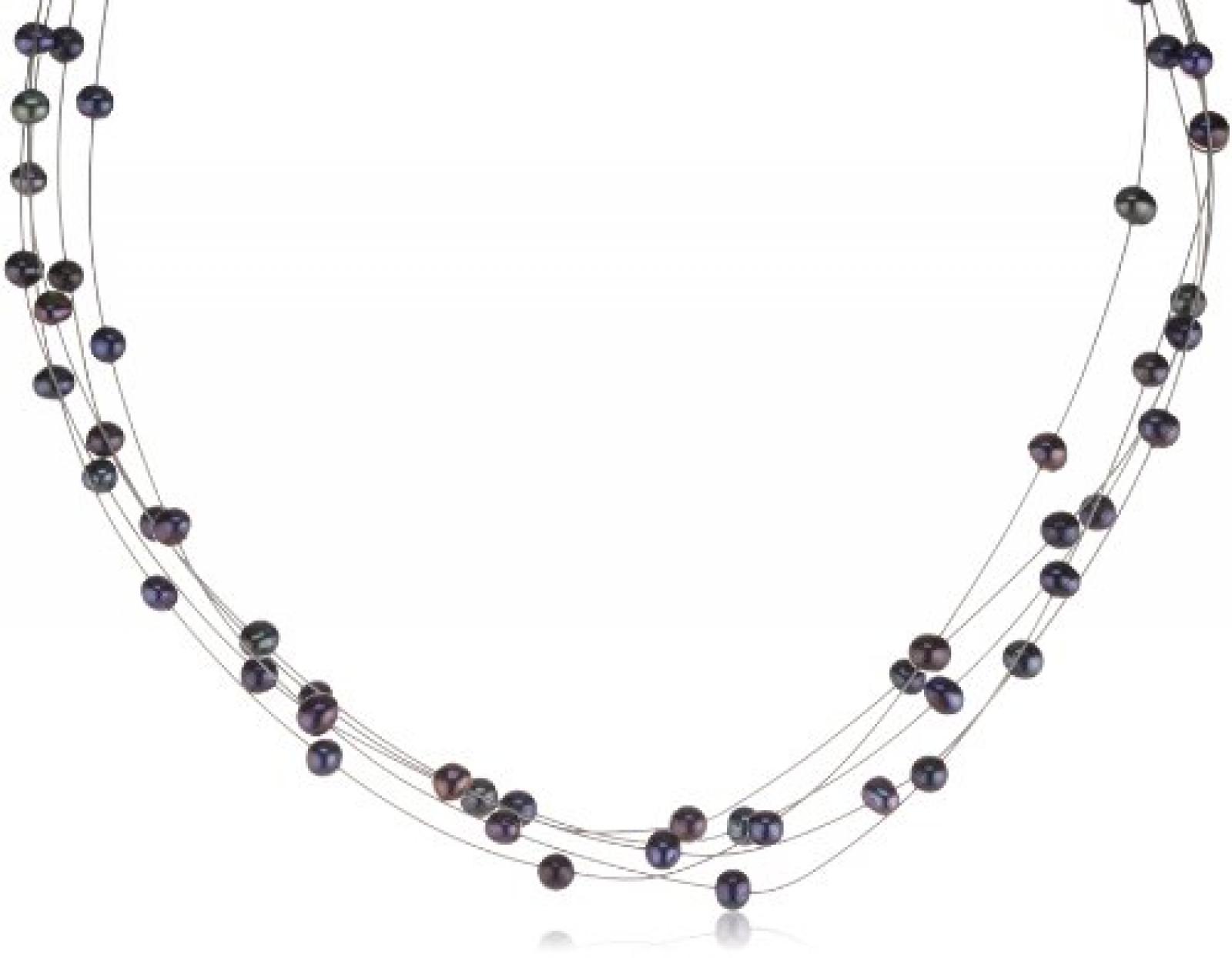 Valero Pearls Classic Collection Damen-Kette Hochwertige Süßwasser-Zuchtperlen in ca.  6 mm Oval blau 925 Sterling Silber    43 cm   400370 