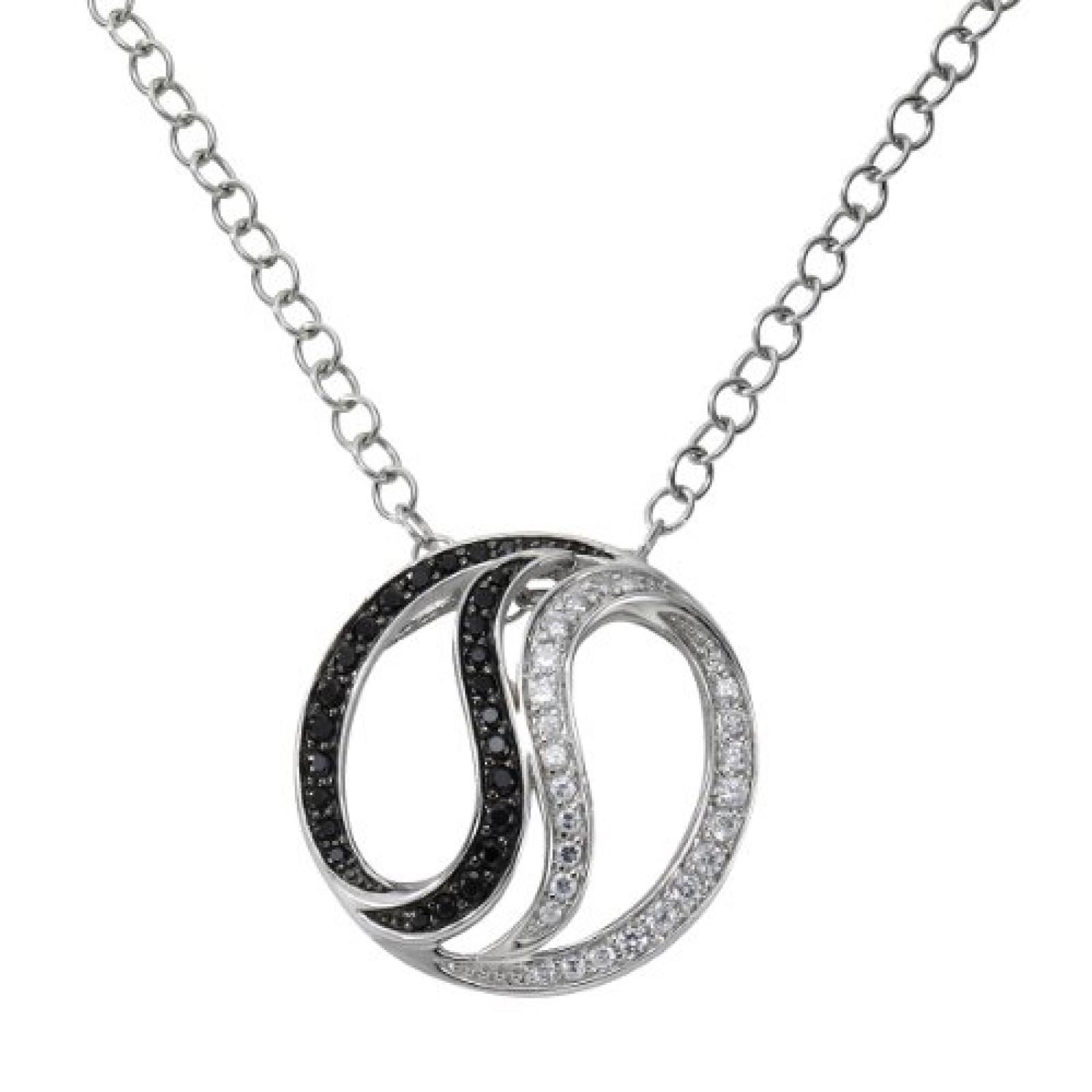 Celesta Damen-Anh&auml;nger mit Kette Fashion Messing rhodiniert 45+5cm Zirkonia schwarz + wei&szlig; 360050013 