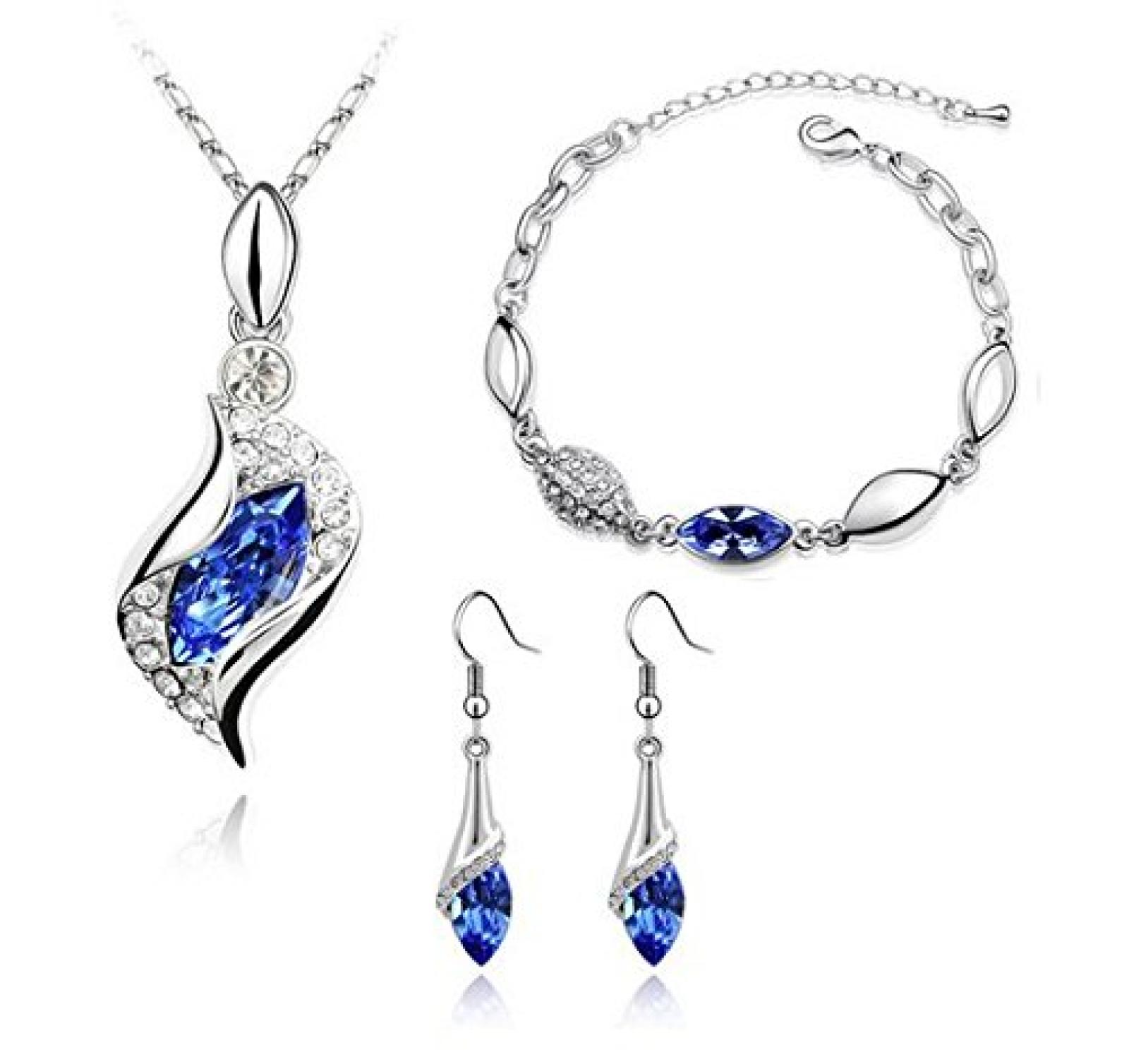Vikky-Weihnachtsgeschenk- Damen-Schmuckset(Halskette + Ohrringe+Armband)mit SWAROVSKI ELEMENTS Österreichische Kristallen Anhänger dunkel Blau CG1621-1 