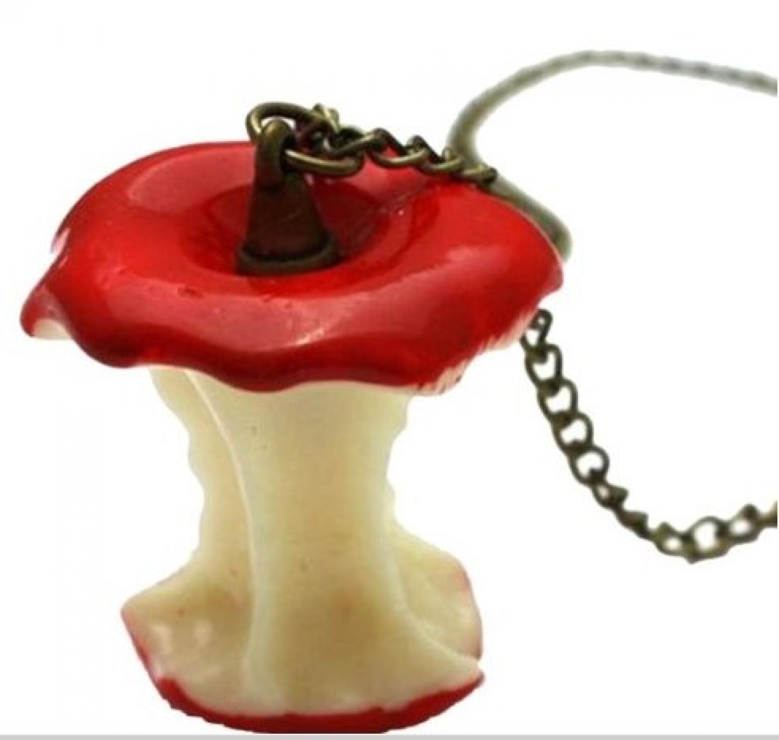 Vintage gebissen gro&szlig;en roten Apfel Kern-Anh&auml;nger lange Halskette 