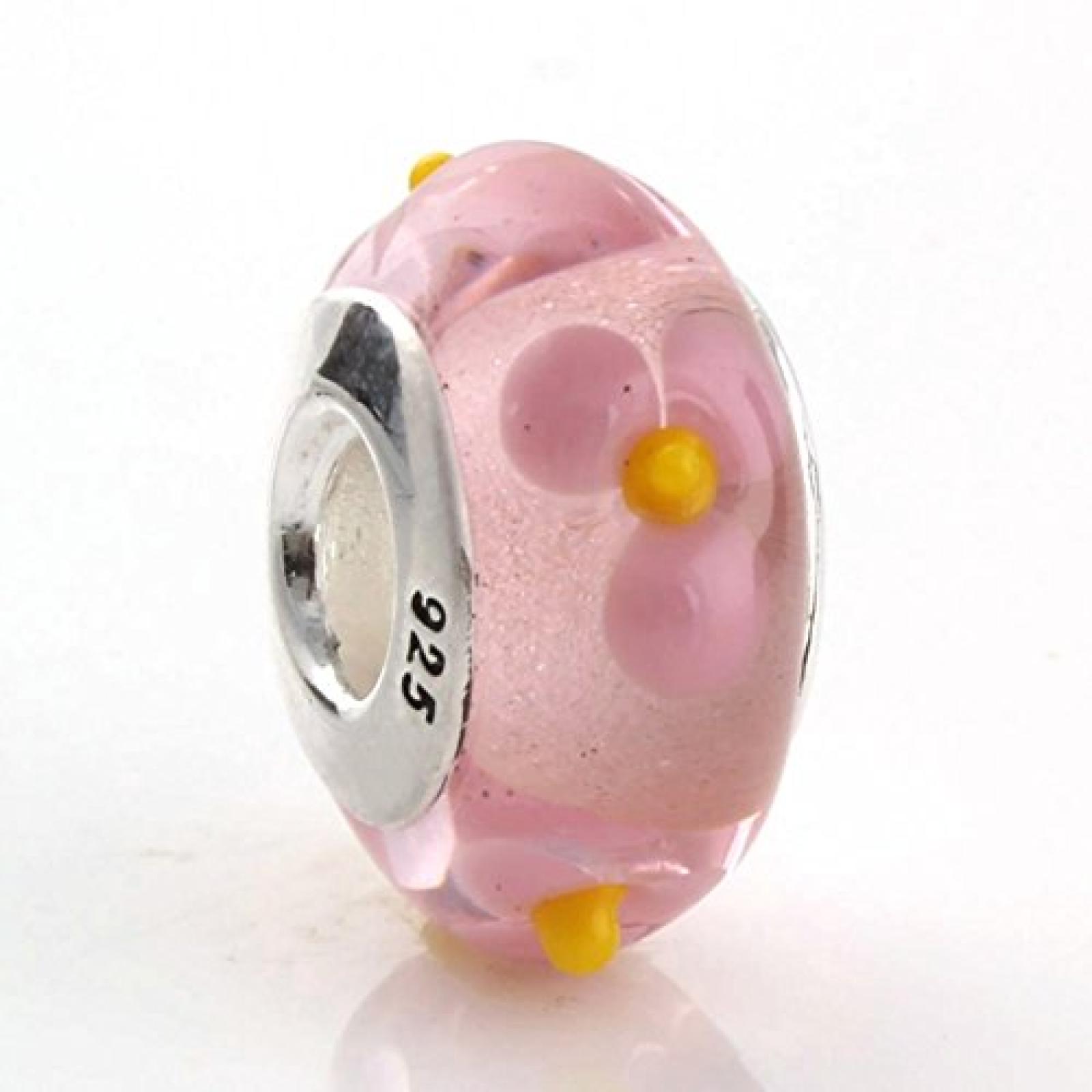 TAOTAOHAS Damen - European Armband charms Beads, Gewinde Sterling-Silber 925 mit rosa Murano glas Perle, Dotty Blumen TAOTAOHAS Damen - European Armband charms Beads, Gewinde Sterling-Silber 925 mit rosa Murano glas Perle, Dotty Blumen