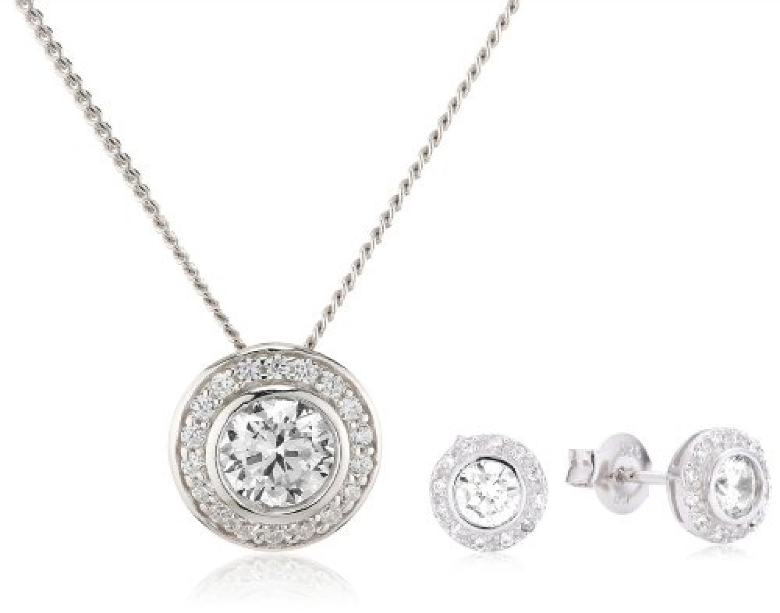 Celesta Damen-Set: Halskette + Ohrringe 925 Sterling Silber rhodiniert Zirkonia Celesta 42 cm weiß 500201436-42 