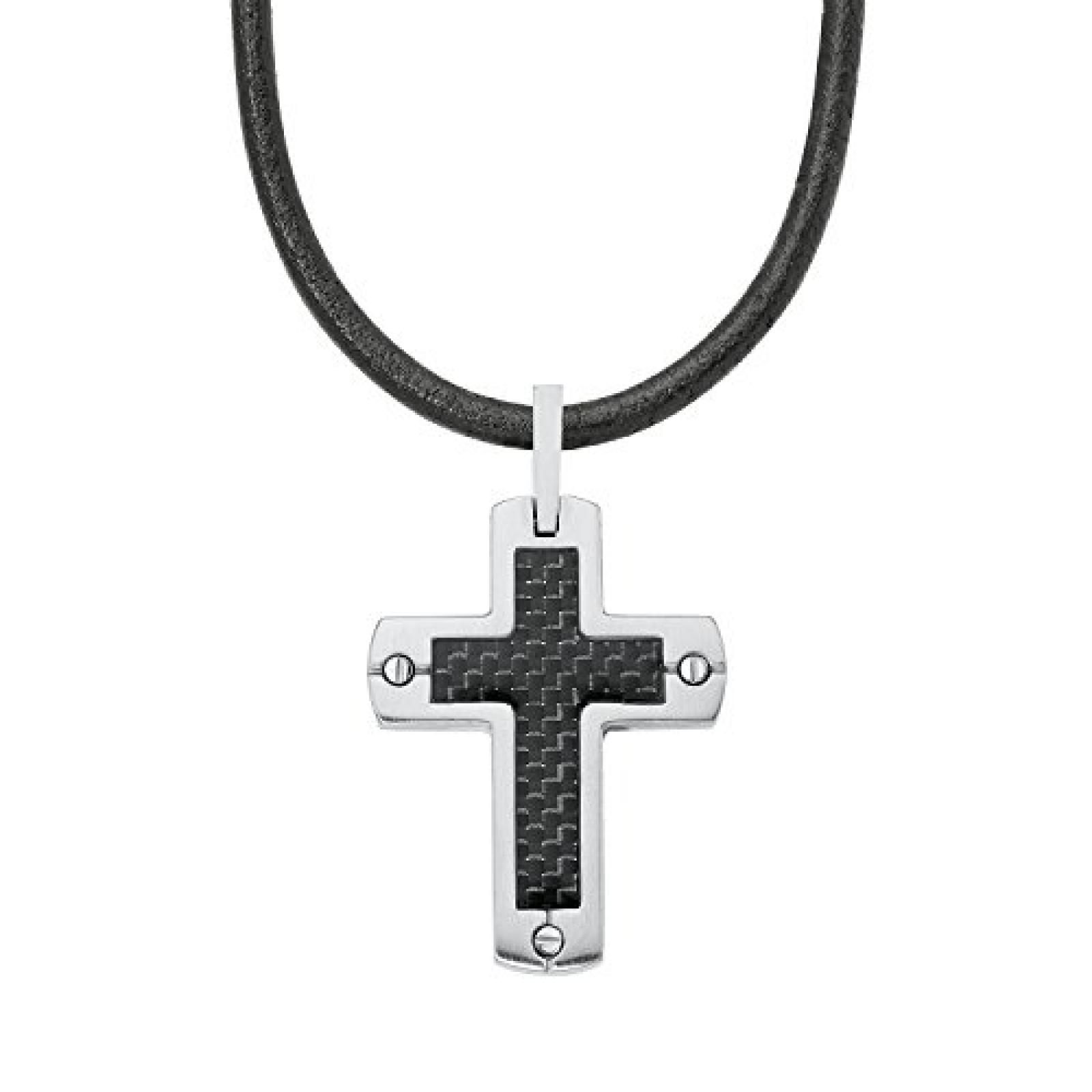 s.Oliver Jewel Herren-Kette mit Anhänger Edelstahl Leder 50 cm - 508353 s.Oliver Jewel Herren-Kette mit Anhänger Edelstahl Leder 50 cm - 508353