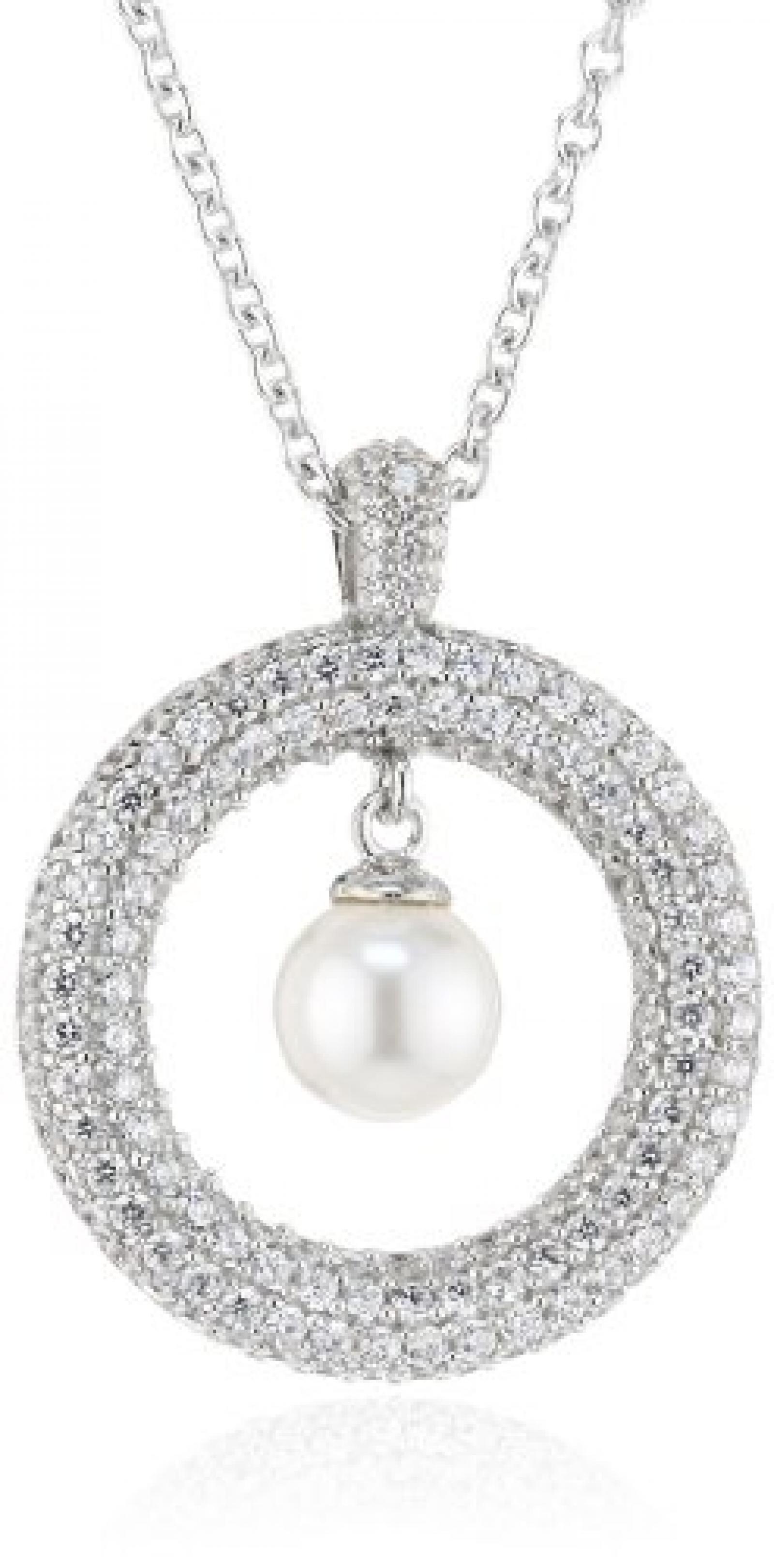 Joop Damen-Halskette 925 Sterling Silber Michelle synth. Perle wei&Atilde;Y Zirkonia-Pav&Atilde;&copy;e ca. 47 cm (42 + 5 cm) JPNL90606A420 