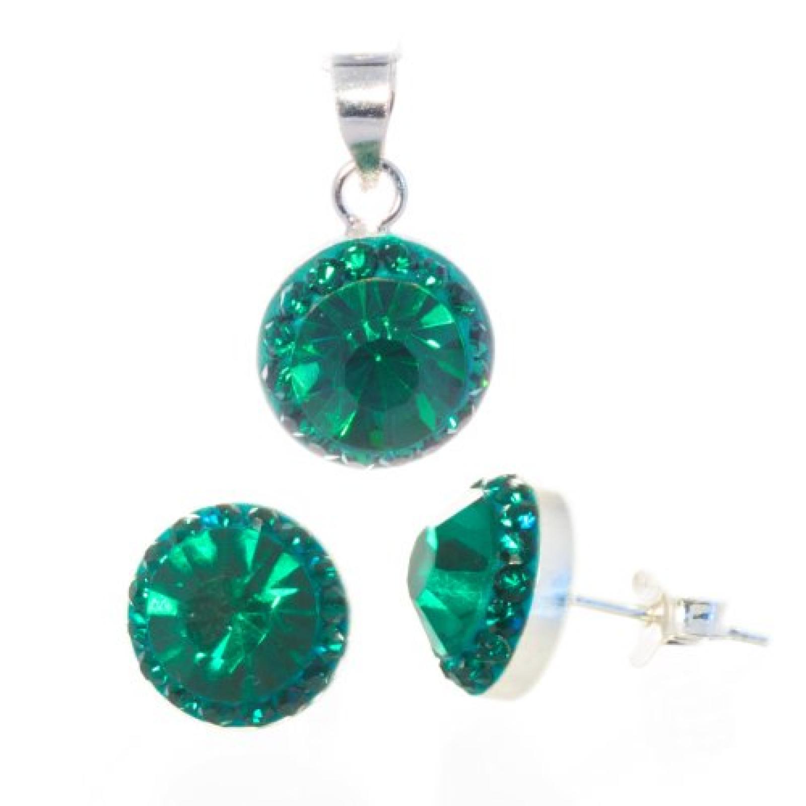 Bella Carina Damen Schmuck Set Anh&auml;nger und Ohrstecker mit Kristall gr&uuml;n 1 cm &Oslash;, 925 Sterling Silber 