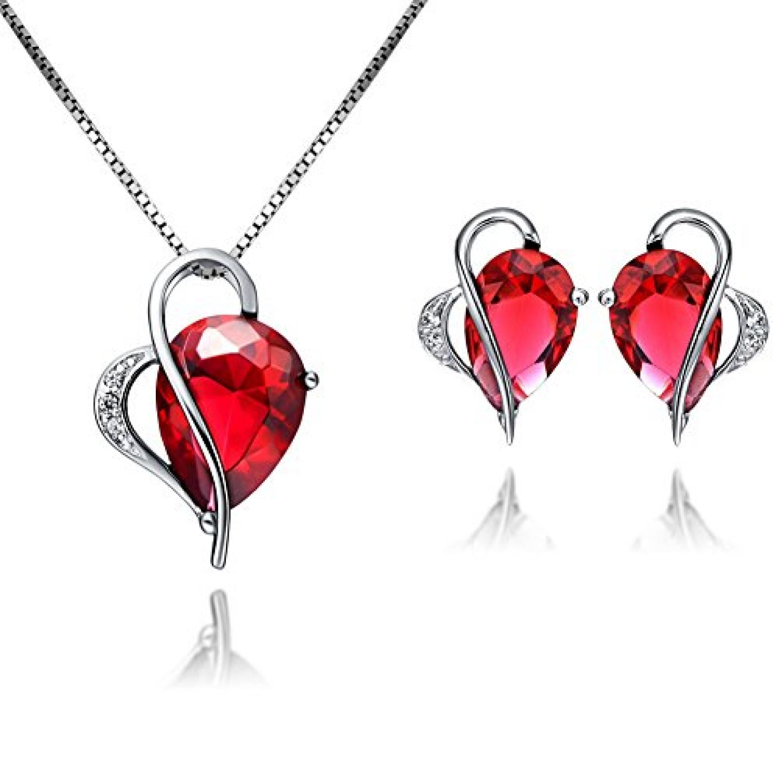 Floray Damen Schmuck-Sets - Rot Träne Form Rubin mit Zircon Anhänger Halskette und Ohrstecker , Sterling Silber Ketten .Ketten Länge:45cm Floray Damen Schmuck-Sets - Rot Träne Form Rubin mit Zircon Anhänger Halskette und Ohrstecker , Sterling Silber Ketten .Ketten Länge:45cm