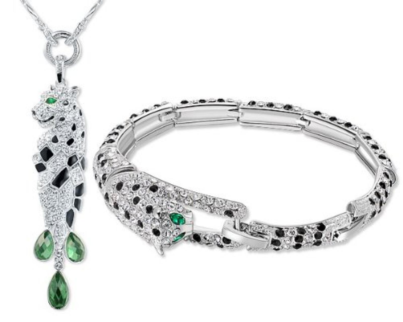 Ninabox Weihnachtsgeschenk Leopard Damen Schmuckset SWAROVSKI ELEMENTS Kristall Modeschmuck Geschenke f&uuml;r Frauen Party Geburtstagsgeschenk Damen Schmuck wei&szlig; vergoldet Legierung "Geheimnisvolle Africa" Kollektion 