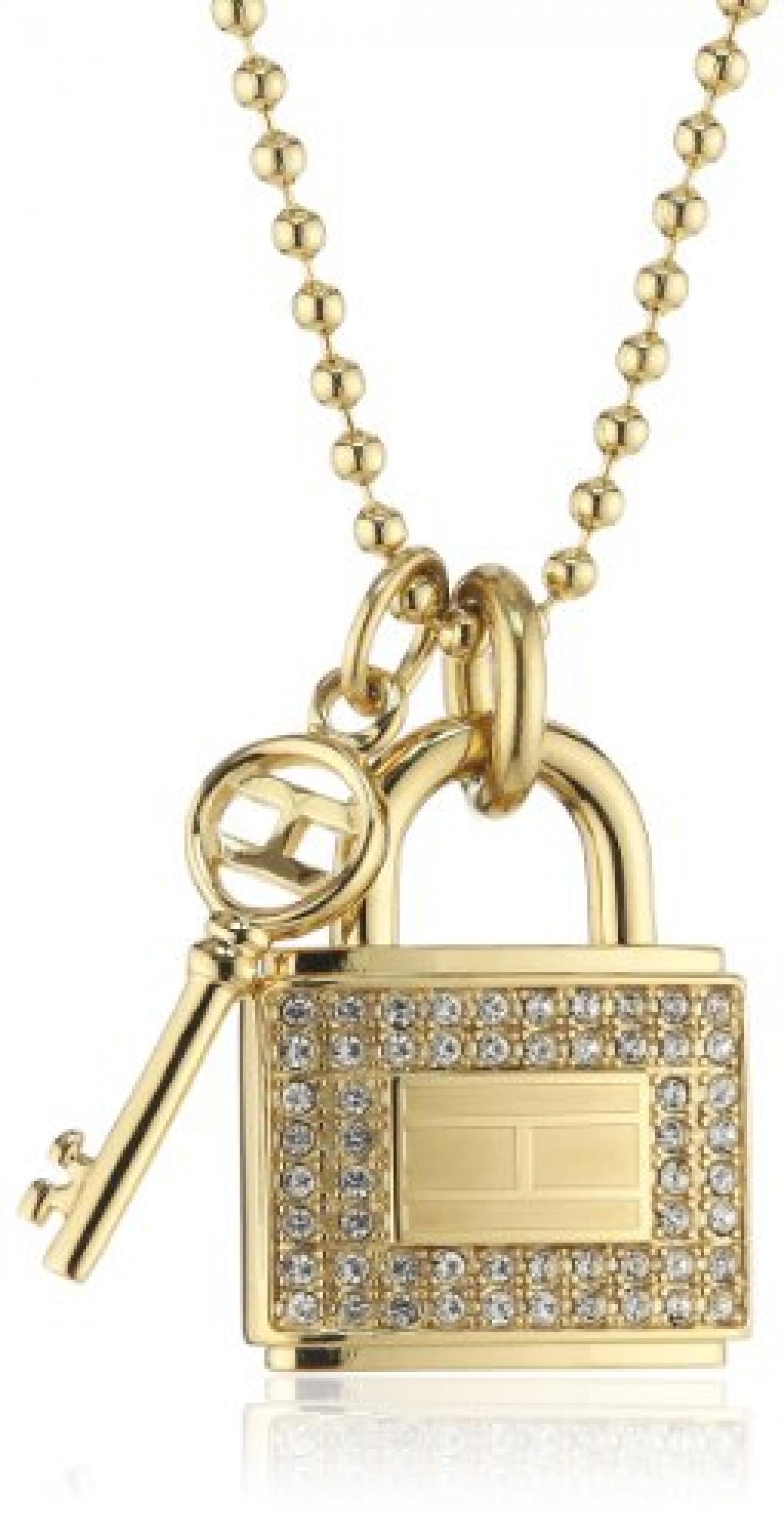 Tommy Hilfiger jewelry Damen-Halskette Edelstahl IP gold beschichtet mit Schloss/Schl&uuml;ssel Swarovski-Kristalle wei&szlig; 2700459 