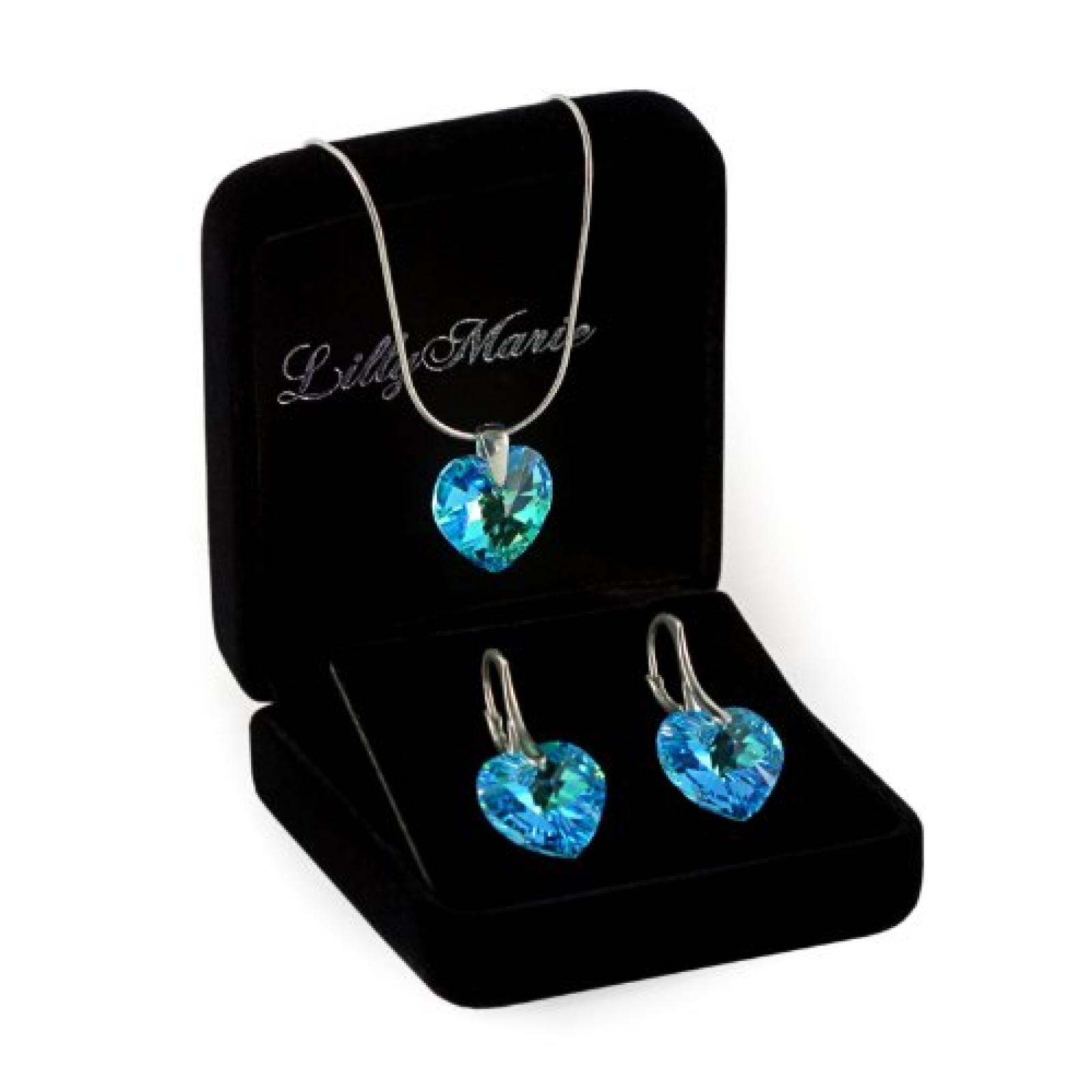 Silberschmuckset mit original Swarovski® Elements Herz Anhänger, blau, 14 mm, mit Schmucketui, ideal als Geschenk für Frau oder Freundin 