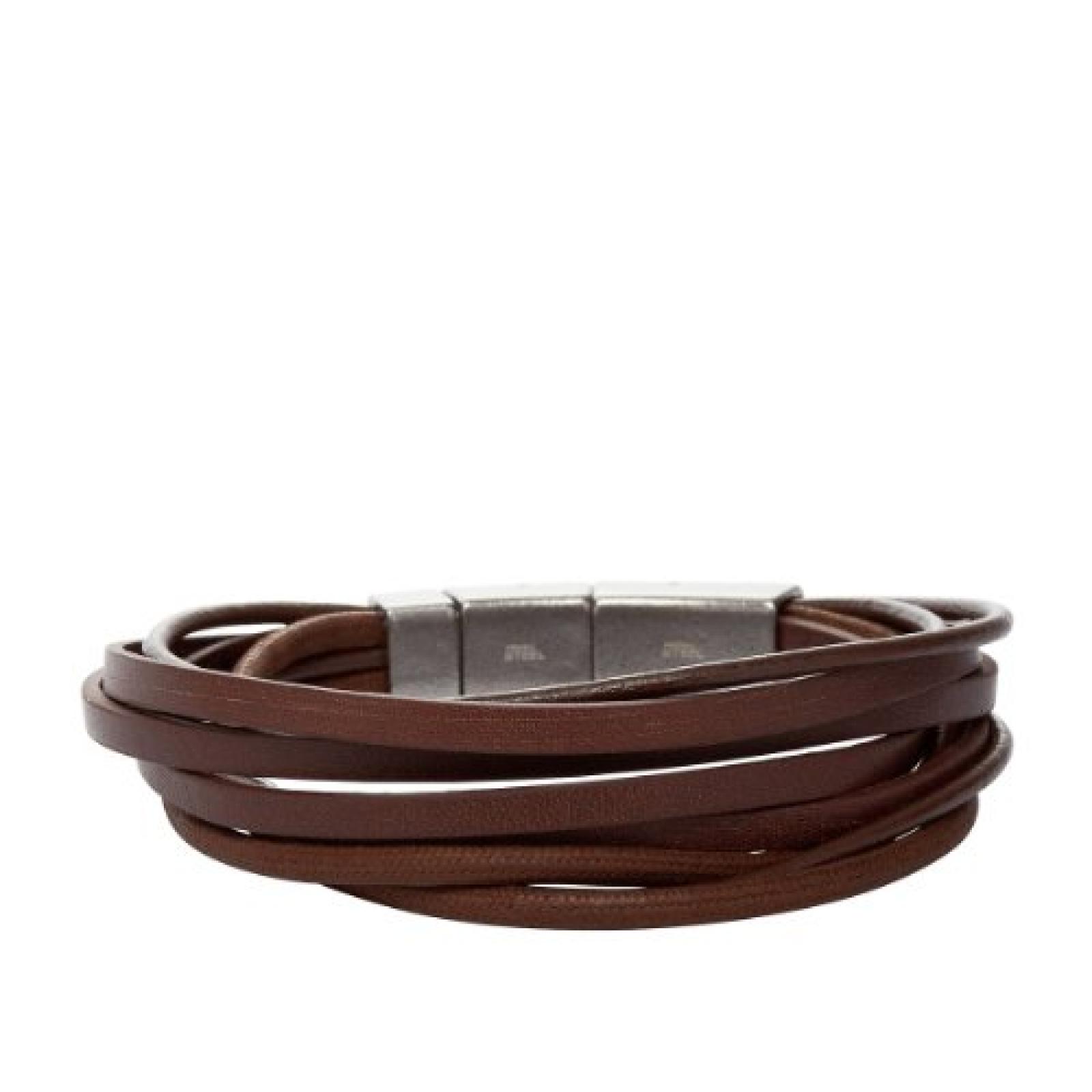 Fossil Herren-Armband Leder Edelstahl Braun 21-22,5 Cm JF86202040 