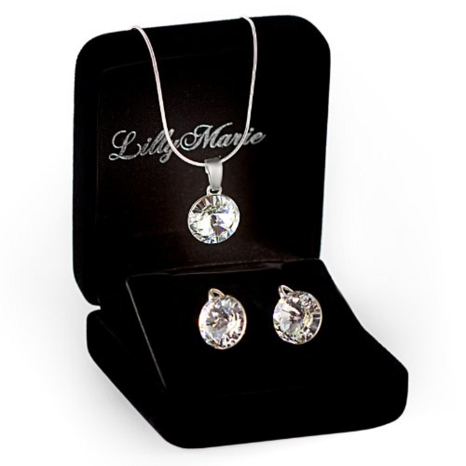 Silberschmuckset mit original Swarovski® Elements, klar, 12 mm, mit Schmucketui, ideal als Geschenk für Frau oder Freundin Silberschmuckset mit original Swarovski® Elements, klar, 12 mm, mit Schmucketui, ideal als Geschenk für Frau oder Freundin