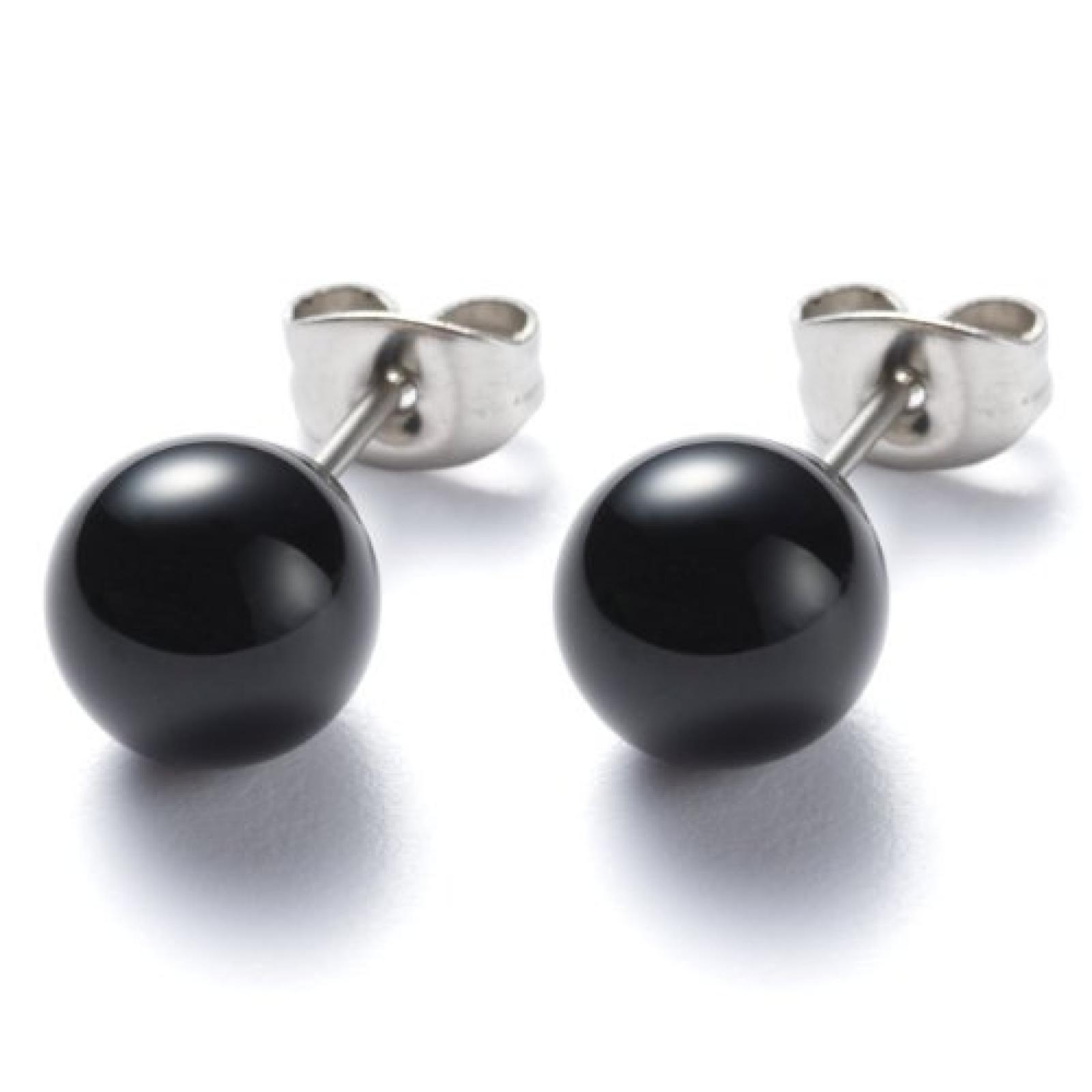 Monomania Damen-Ohrstecker Edelstahl 2 Onyxkugeln schwarz 8 mm 31246 