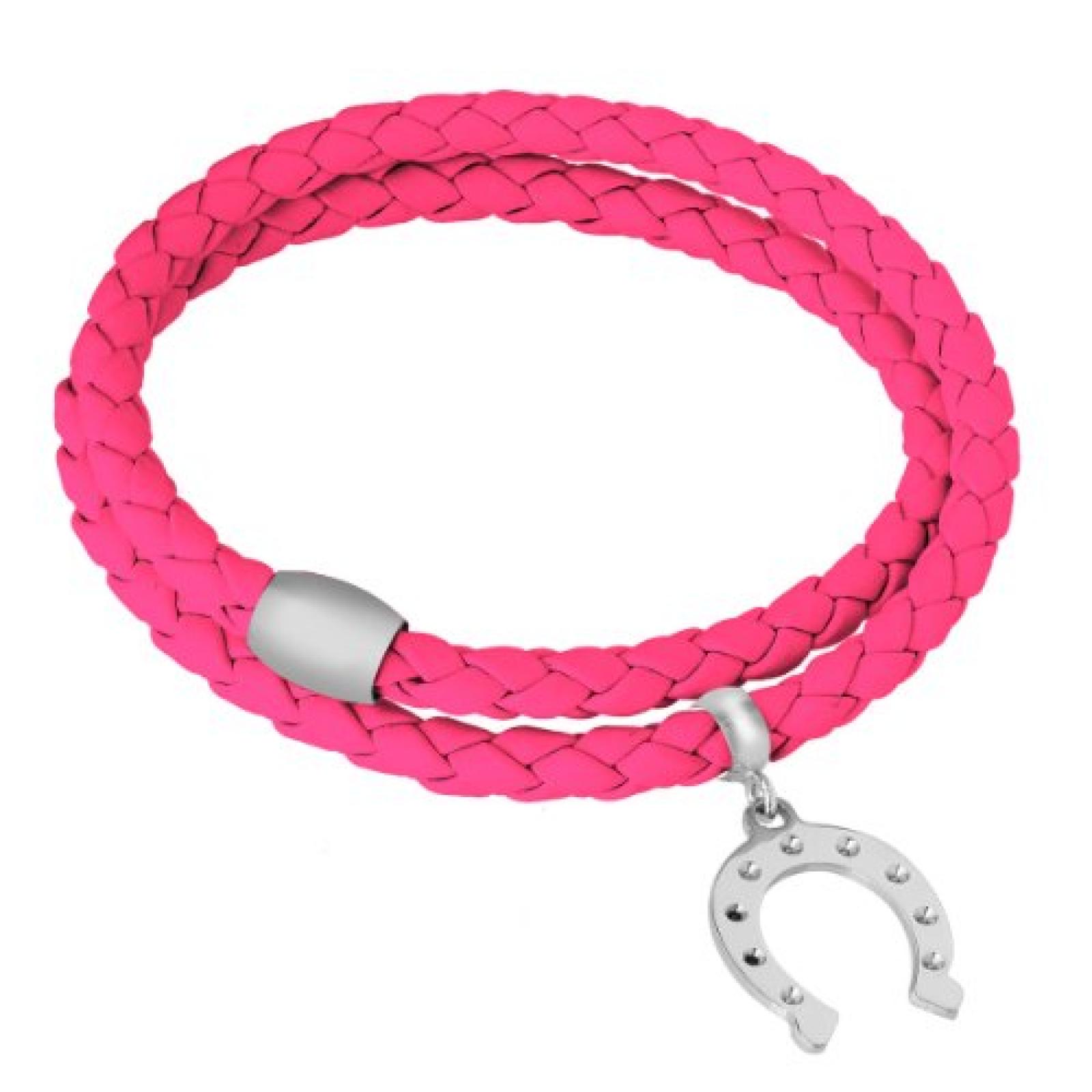 Bella Donna Damen-Armband HufeiseneinhÃ¤nger Leder pink Magnetverschluss 925 Sterling Silber 77650009 