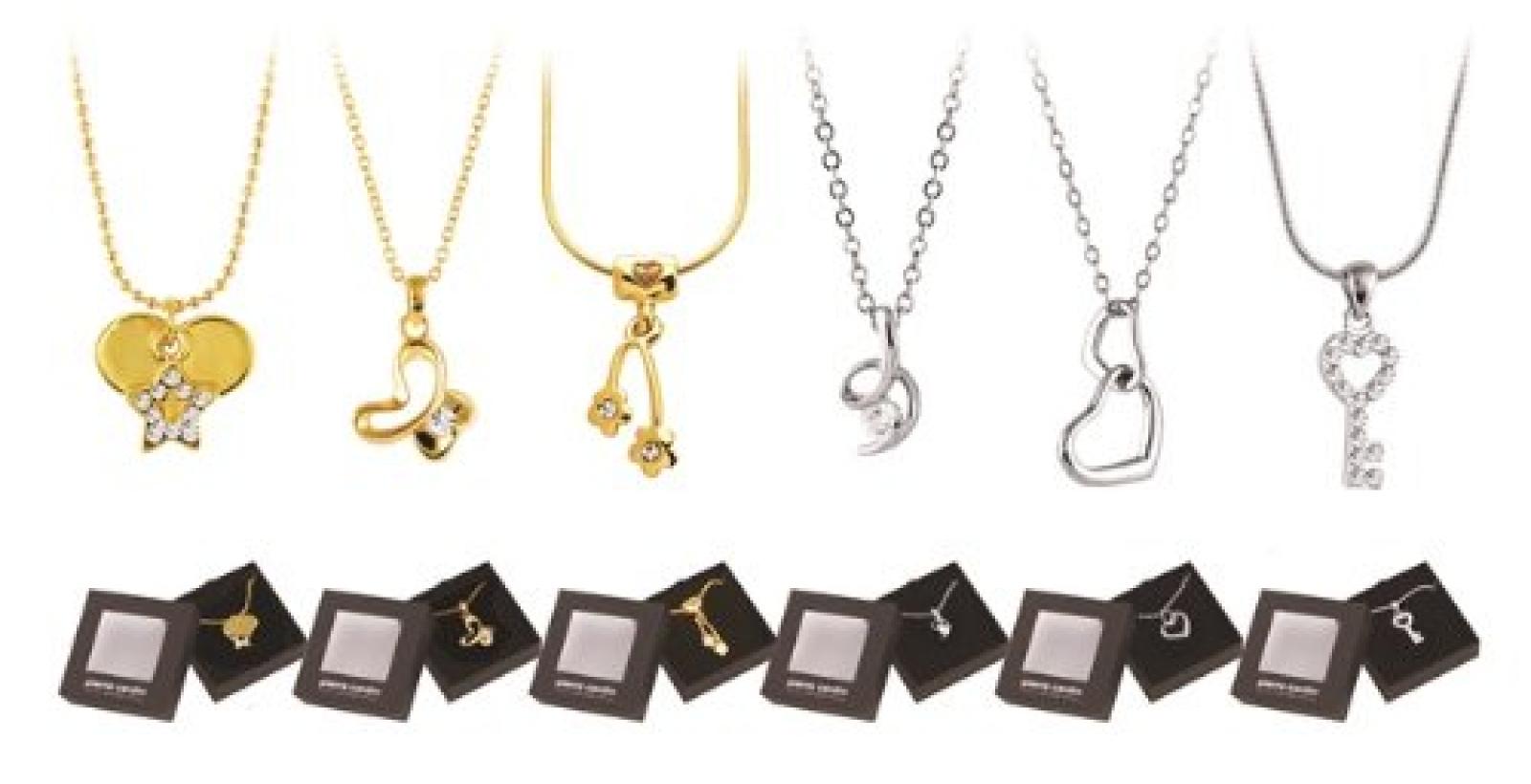 Sechs Pierre Cardin Damen-Frauen M&auml;dchen Silber Gold Herz-Stern- Key -Charme-Kristallhalsketten 