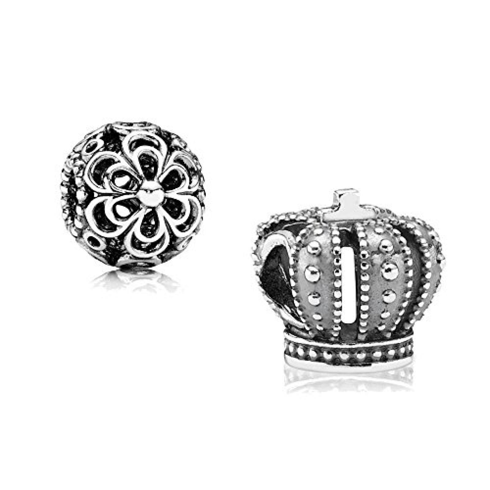 Original Pandora Geschenkset - 1 Silber Element K&ouml;nigliche Krone 790930 und 1 Filigranes Silber Element Durchbrochene Apfelbl&uuml;te 790965 