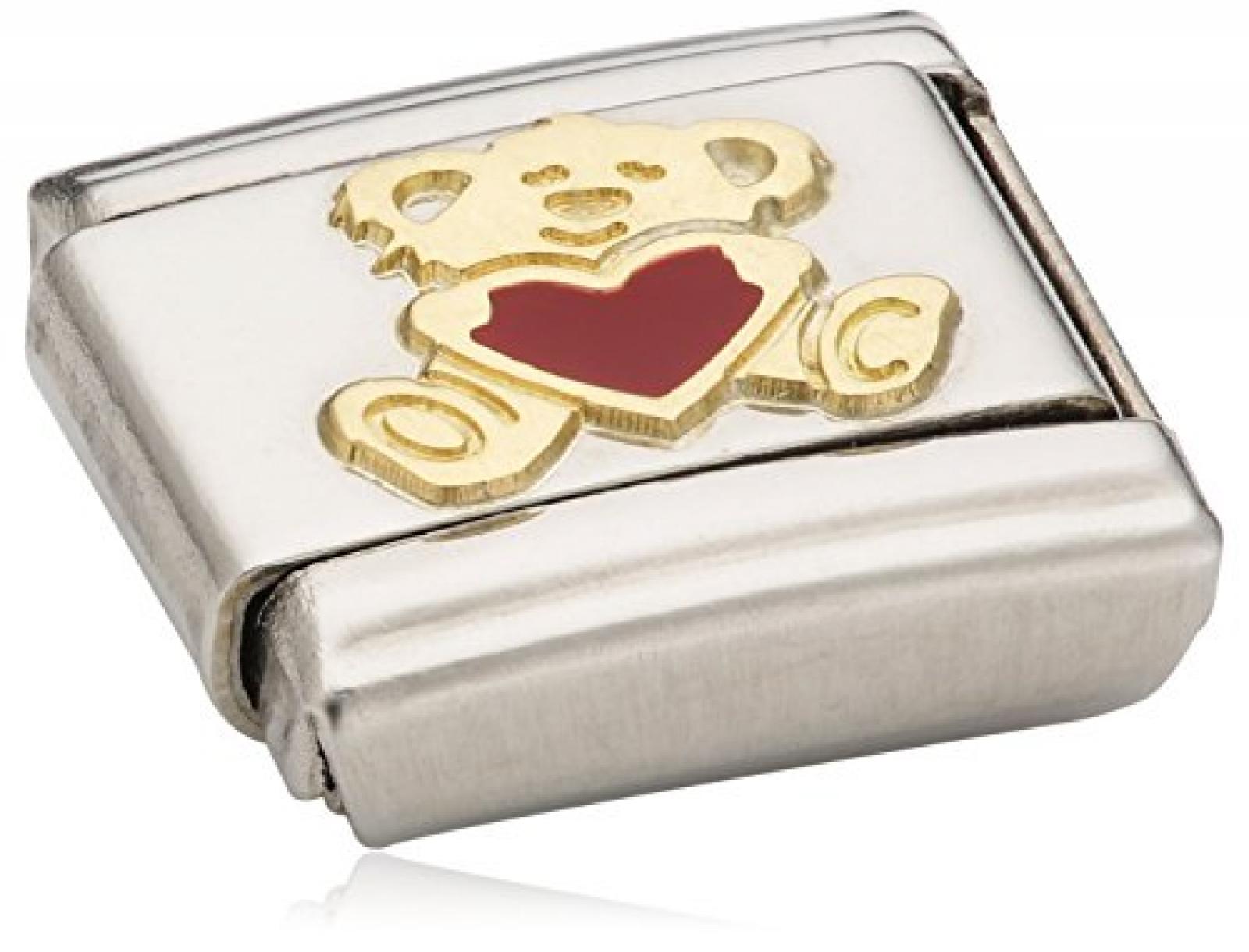 Nomination Composable Damen-Bead Classic Love Edelstahl Emaille 18k-Gold (Baer mit Herz) 030253/32 