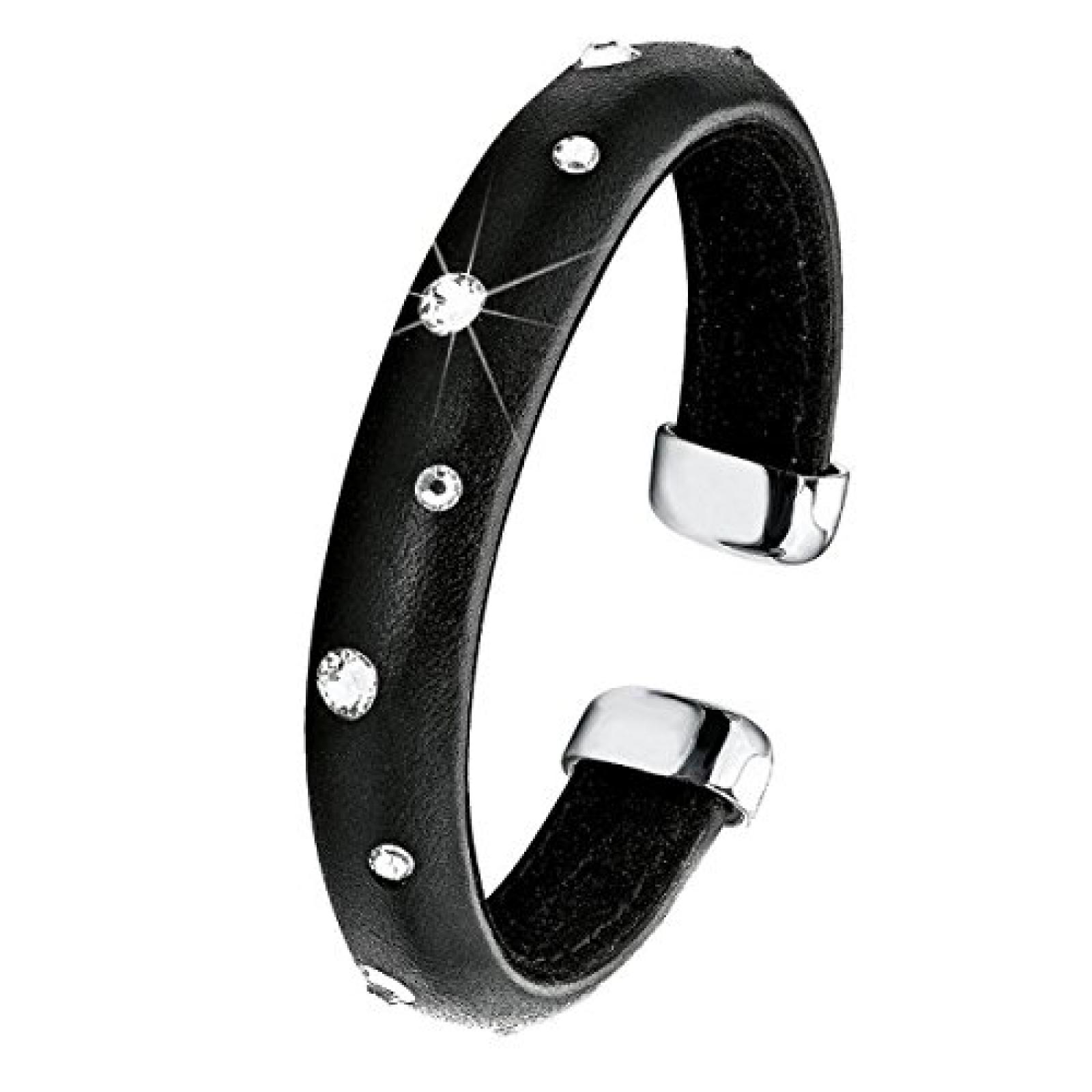 s.Oliver Jewel Damen-Armreif Edelstahl Leder Glas wei&szlig; - 508056 