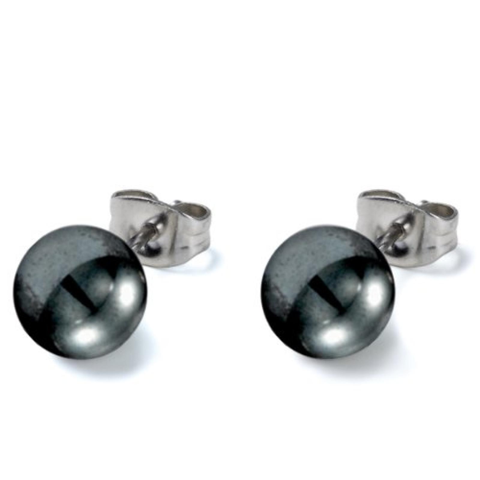 Monomania Damen-Ohrstecker Edelstahl 2 H&auml;matitkugeln grau 8 mm 31245 