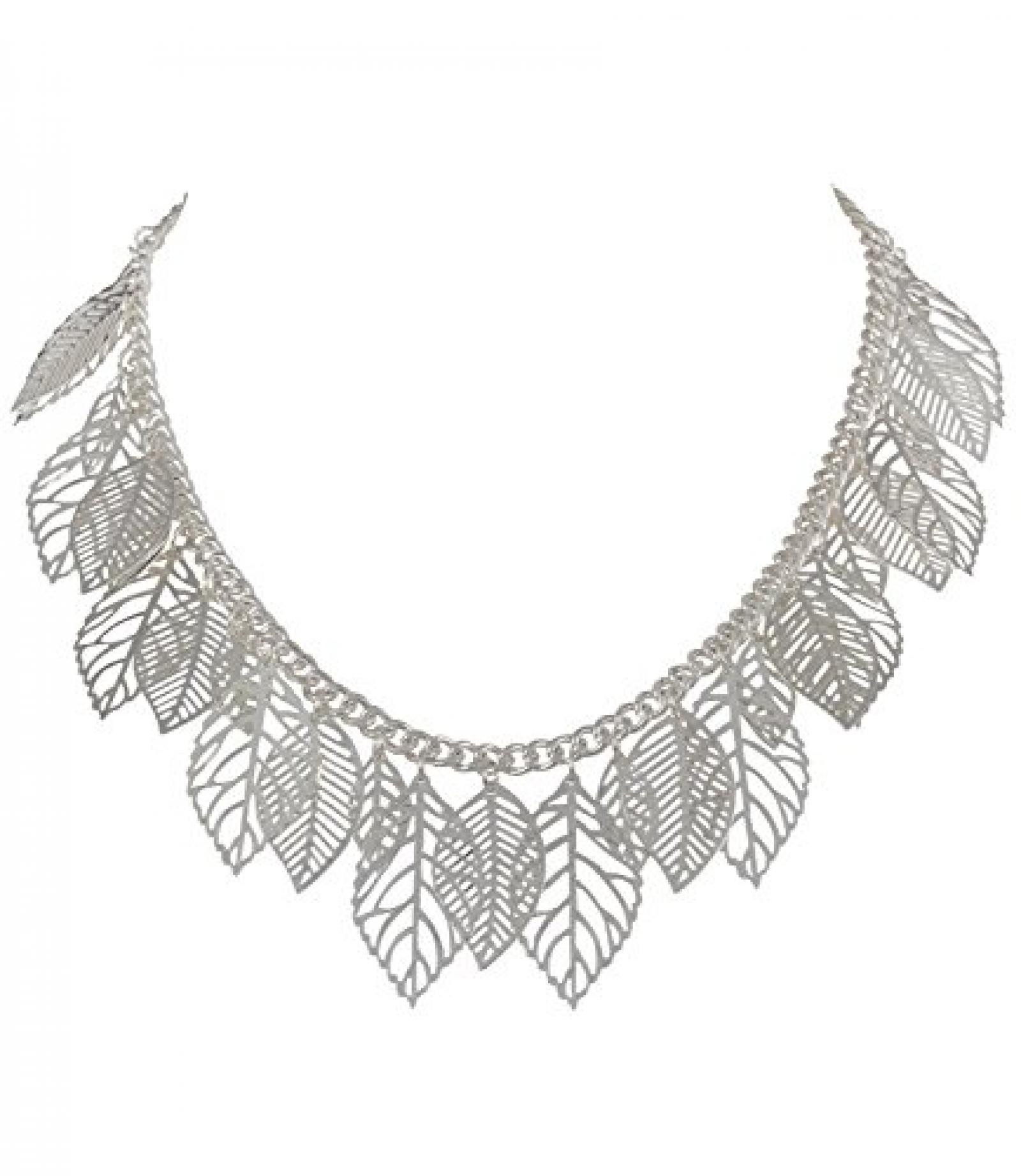 SIX kurze silberne Statement Kette mit filigranen Blatt Anhängern (380-735) SIX kurze silberne Statement Kette mit filigranen Blatt Anhängern (380-735)