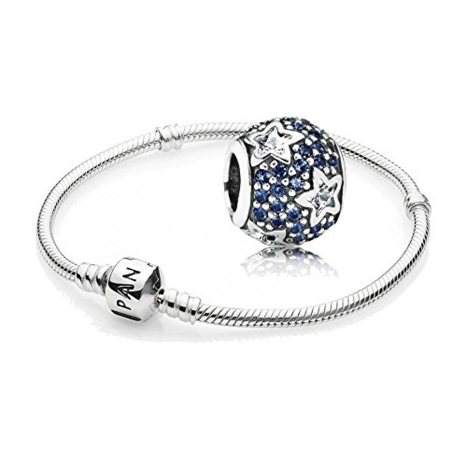 Original Pandora Geschenkset - 1 Silber Armband 590702HV und 1 Silber Element Folge den Sternen mit klarem und blauem Zirkonia 791382CZ 