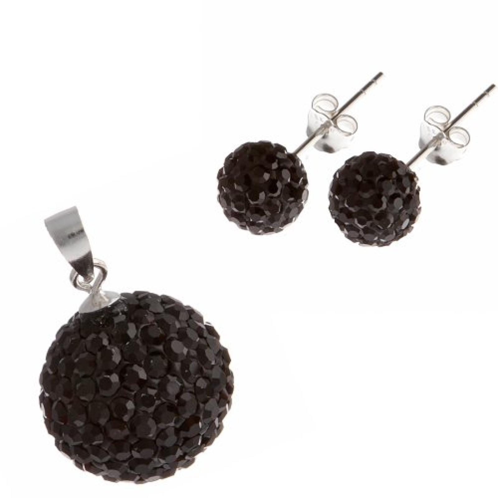 Bella Carina Damen Set Ohrstecker 8 mm und Anhänger 14 mm Kristall schwarz 925 Sterling Silber 