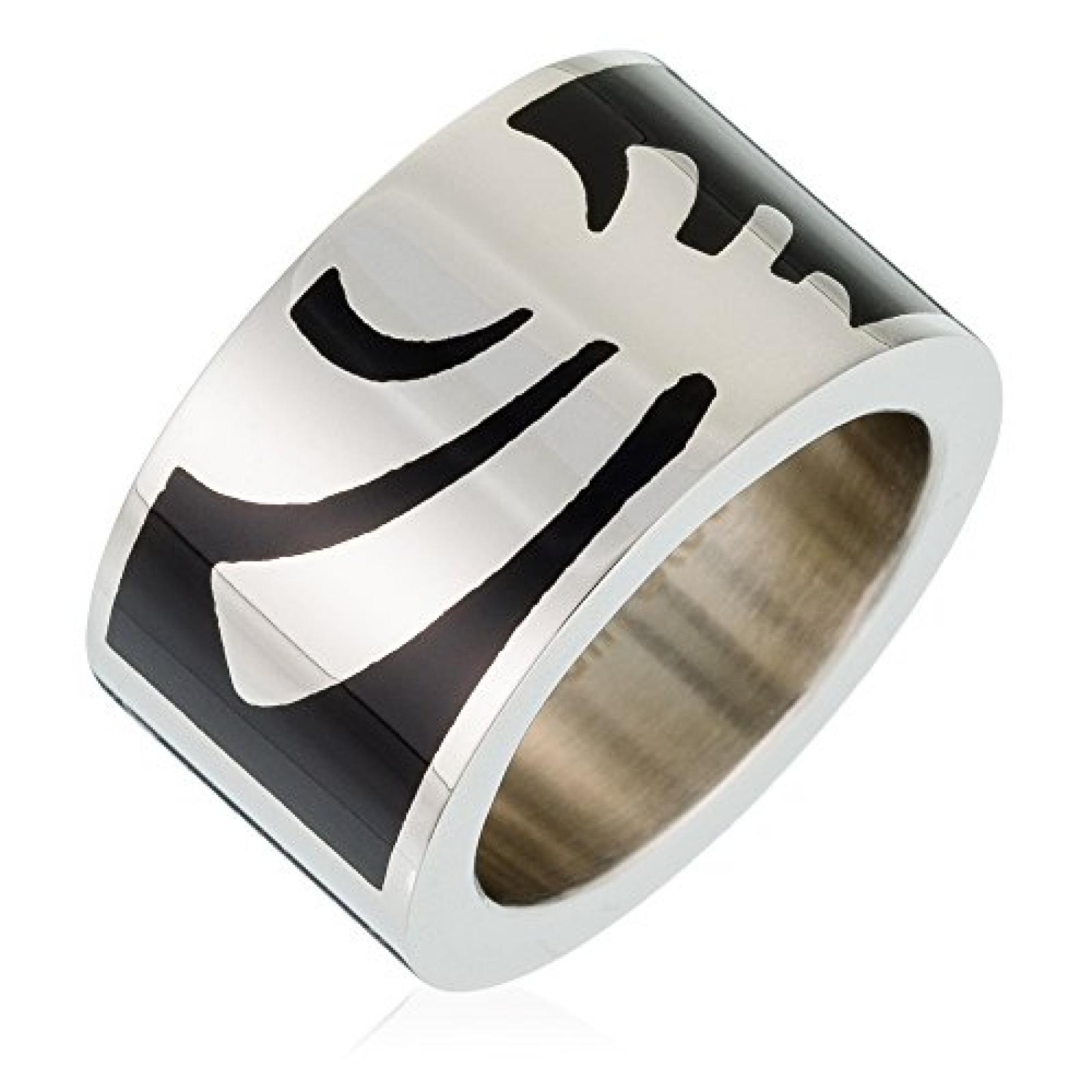 Pierre Cardin Unisex-Ring 925 Sterling Silber Edelstahl rhodiniert Kunststoff Totem, SILBER/SCHWARZ,  Gr.57 (18.1) PCRG10008A180 