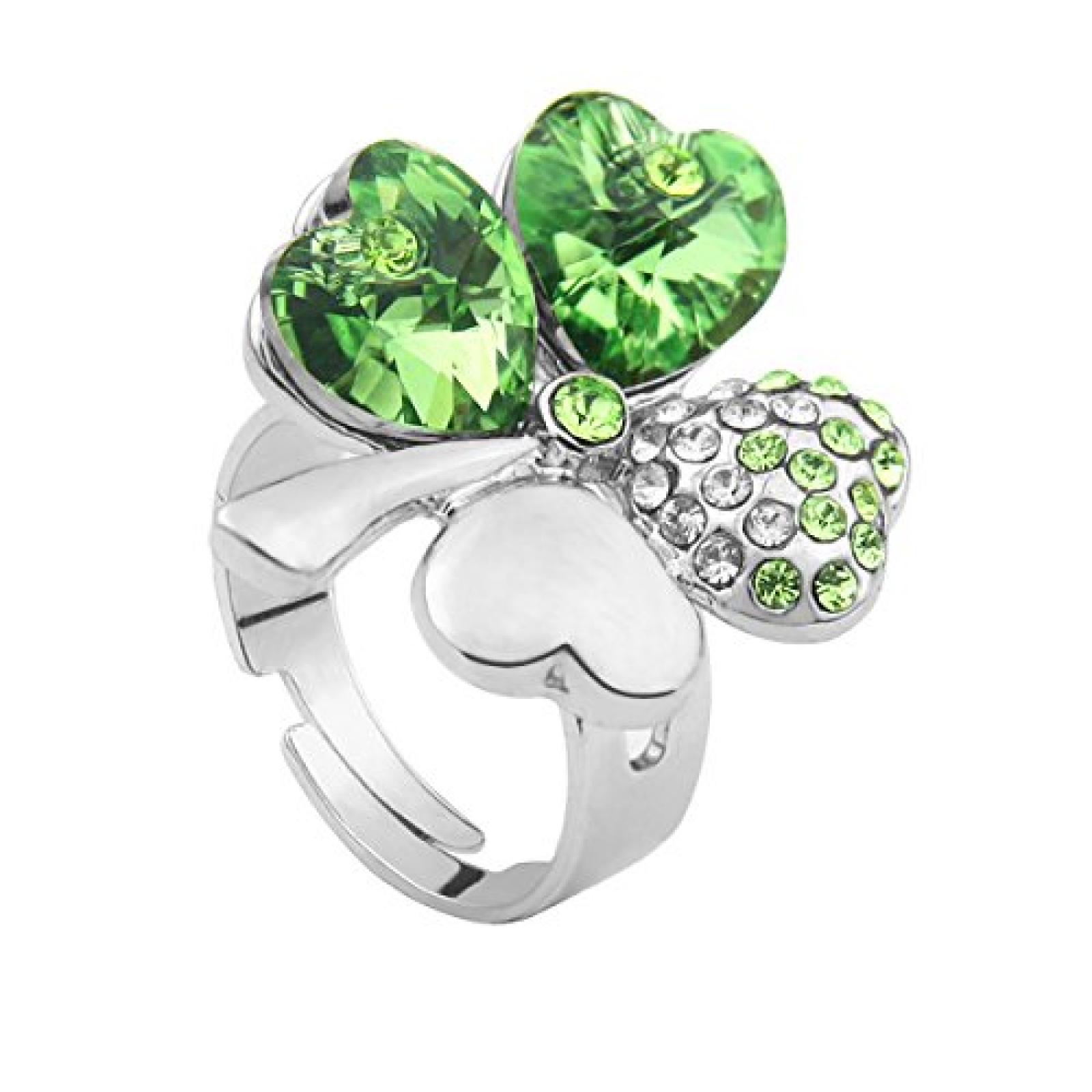 Le Premium&reg; Vier Blatt Klee Mode-Fingerring herzf&ouml;rmigen Swarovski Peridot Gr&uuml;n kristalle (einstellbarer Gr&ouml;&szlig;e) 