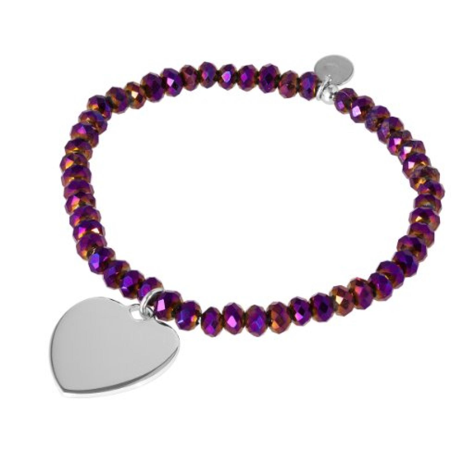 Bella Donna Damen-Armband 925 Sterling Silber bourdaux mit Zugband Herzeinh&auml;nger 76410009 
