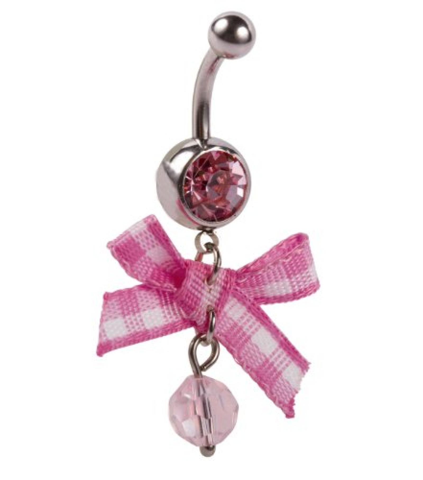SIX silbernes Bauchnabel-Piercing mit rosa-weißer Schleife und Strass (269-261) SIX silbernes Bauchnabel-Piercing mit rosa-weißer Schleife und Strass (269-261)