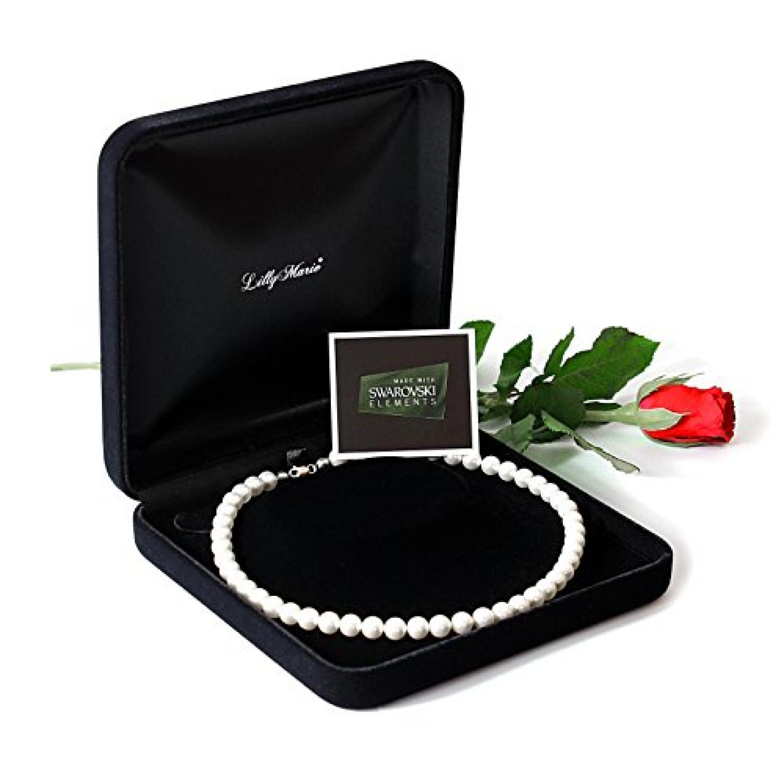 Eine Perlenkette aus echten Swarovski Elements Perlen, mit großem Schmucketui, ideal als Geschenk für Frau oder Freundin 